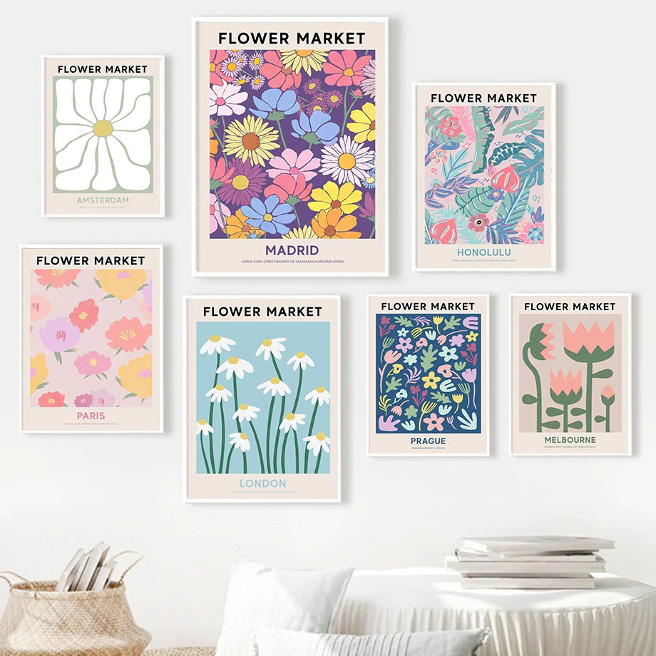 Vintage Flower Market Canvas Posters - Floral Wall Art Decor for Living Room, Bedroom & Office - Perfect for Home Decor & Gifts
