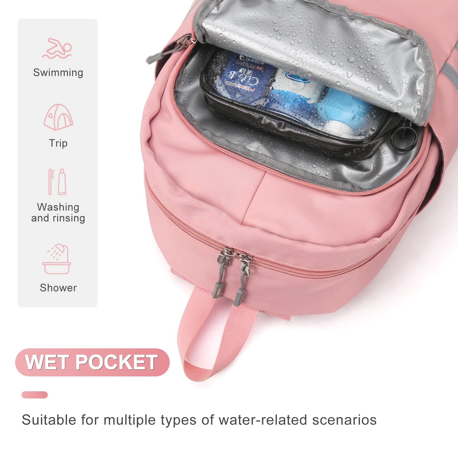 Coofay Women's Waterproof Gym Backpack with Shoe Compartment - Lightweight Sports Travel Backpack, Small Pink Workout Bag for Gym, Yoga, Hiking & Daily Commute