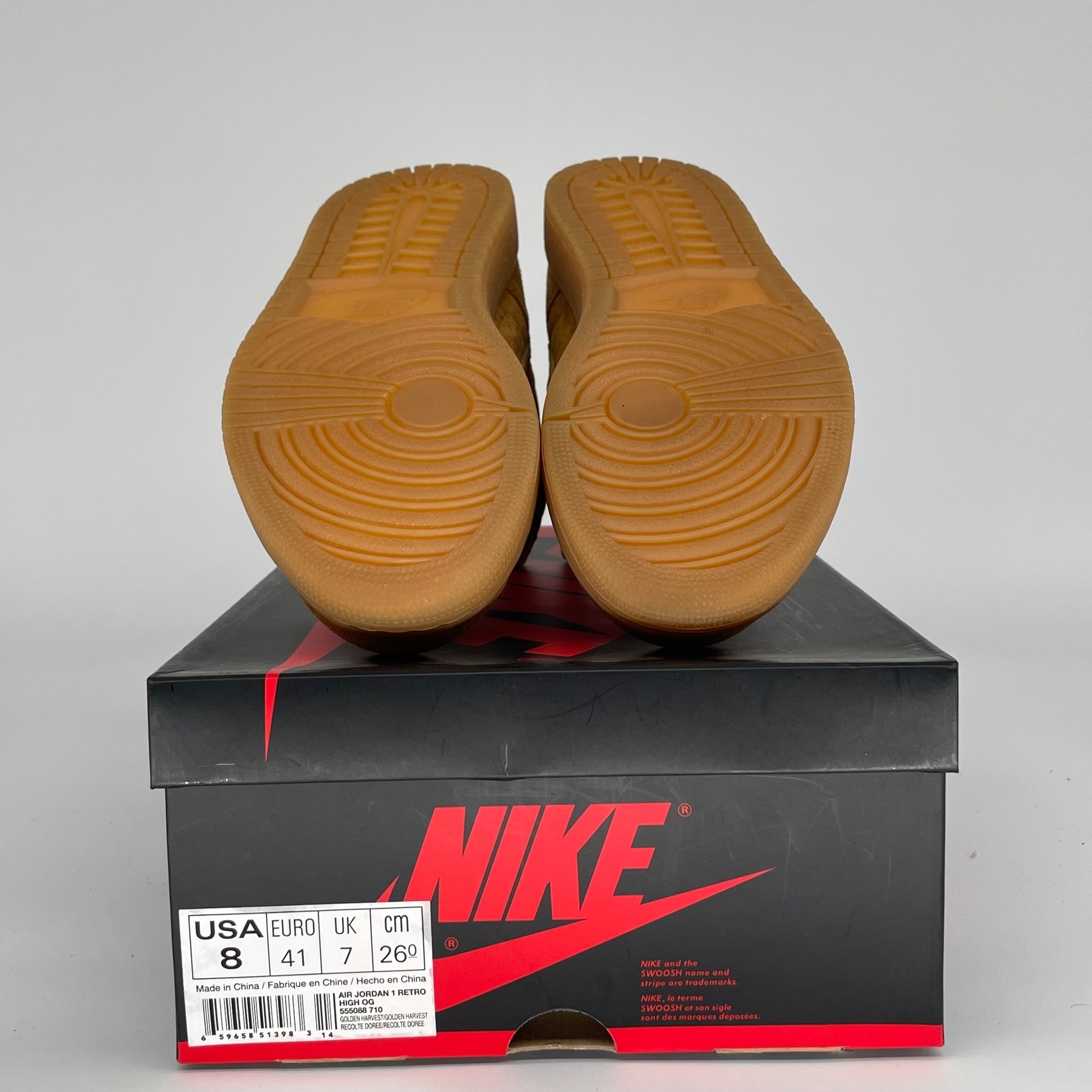 AIR JORDAN 1 WHEAT Sneakers - Men's Size 8 (555088-710) - Retro High Top Basketball Shoes for Casual Wear & Street Style