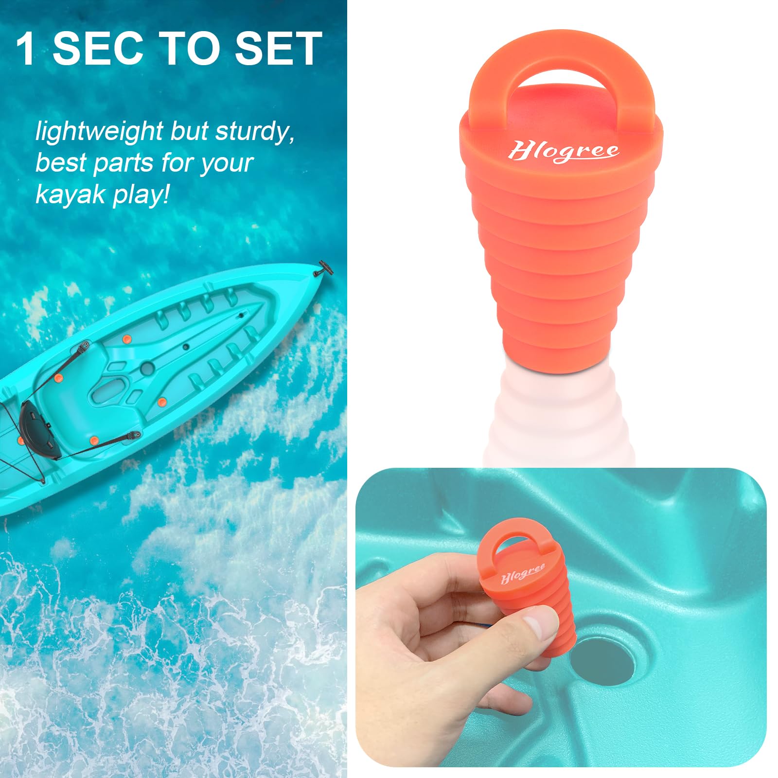 HLOGREE 6 Pack Silicone Kayak Scupper Plugs for 0.8-1.5 Inch Holes - Drain Plugs for Lifetime, Sit On Top, Pelican Kayaks - Waterproof Boat Accessories for Fishing, Paddling & Water Sports