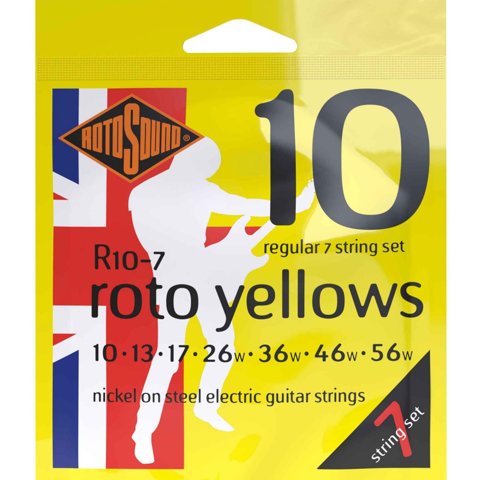 Rotosound R10-7 Nickel Regular 7 String Electric Guitar Strings (10-56 Gauge) - Perfect for Rock, Metal & Extended Range Playing