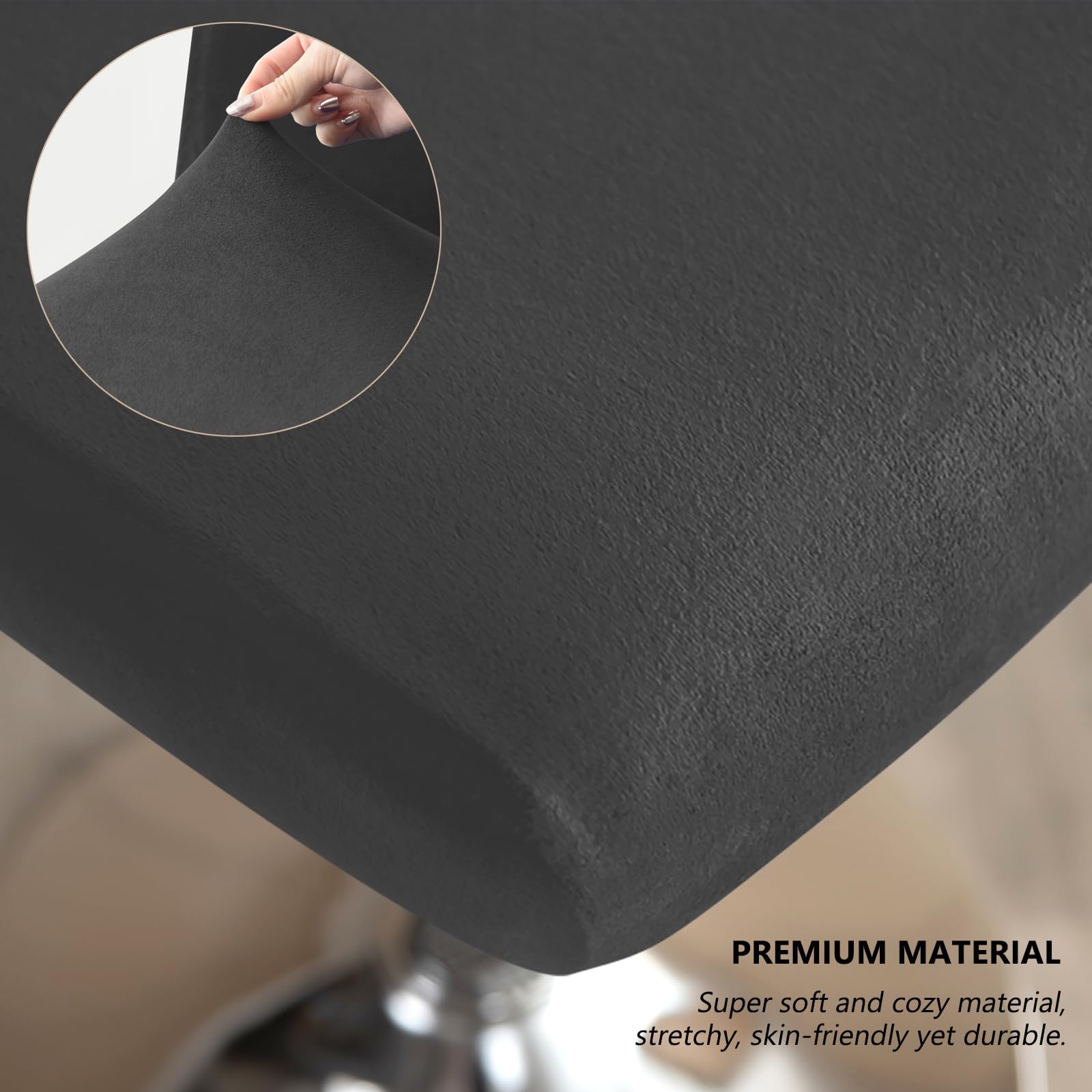 Gollense 4 Pack Velvet Stretch Bar Stool Covers with Backs - Washable Square Swivel Pub Counter Stool Chair Slipcovers with Elastic Bottom for Low Short Back Chairs (Black) | Perfect for Home Bars, Kitchen Islands, and Dining Room Decor