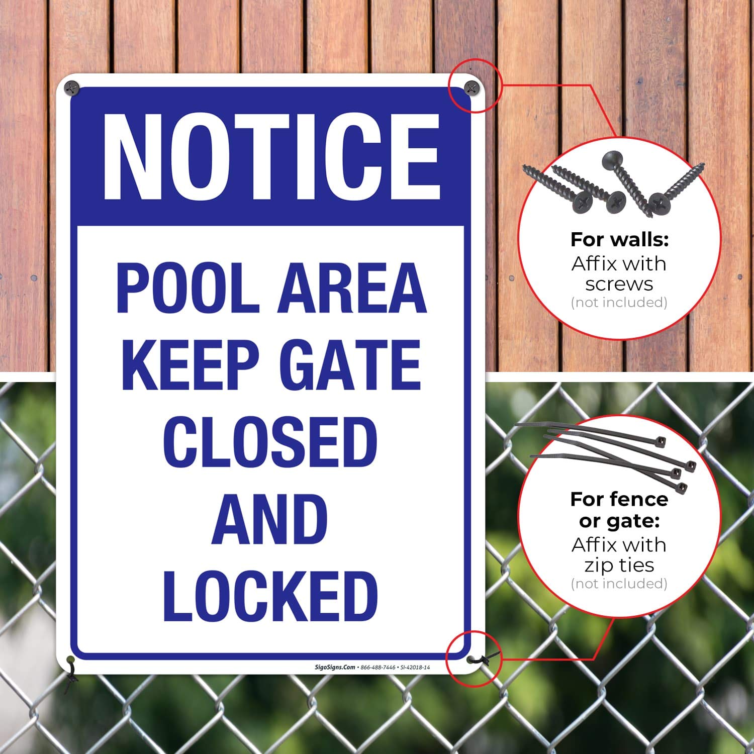 10x14 Inches Sigo Signs Pool Area Keep Gate Closed and Locked Sign, Rust-Free .040 Aluminum Fade-Resistant Pool Safety Sign, Made in USA, Perfect for Residential & Commercial Pools, Parks, and Community Centers