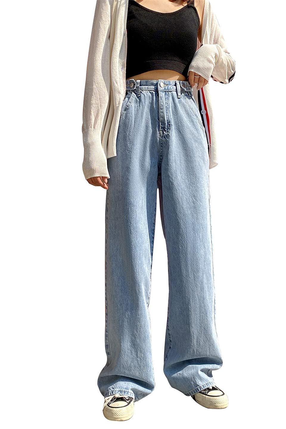 CUWARM Women's Boyfriend Baggy Jeans - High Waisted Stretch Denim Pants with Butt Lifting Design | Casual Loose Fit Jeans for Teen Girls | Perfect for Streetwear, College & Weekend Outfits