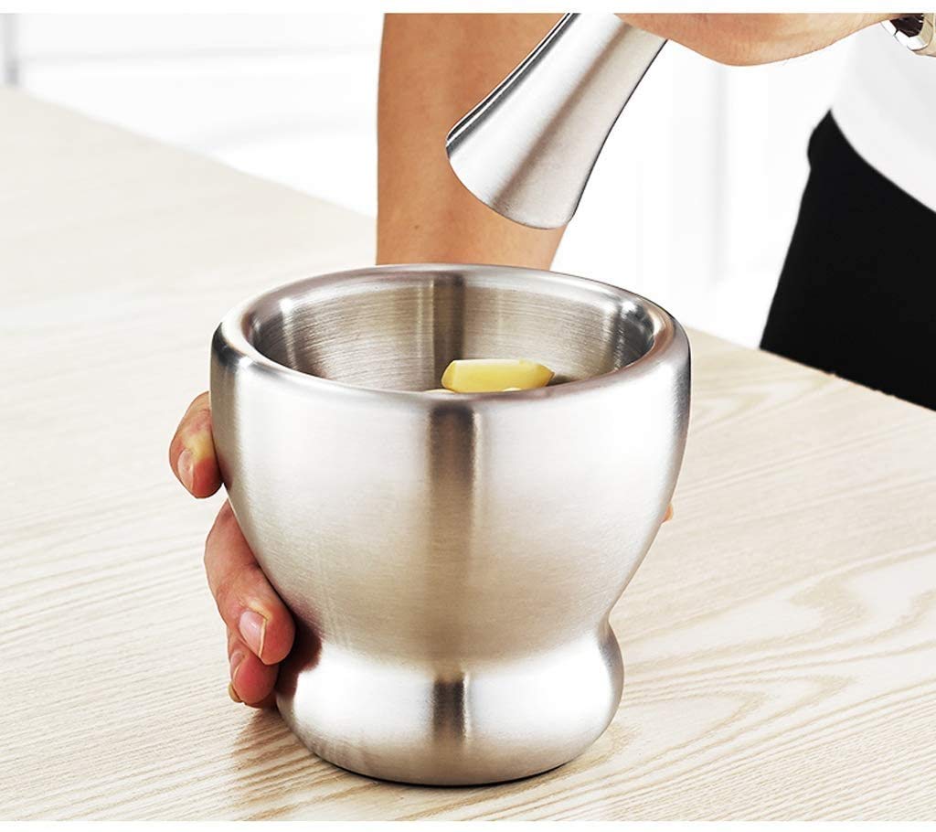 Premium 304 Stainless Steel Mortar and Pestle Set - Spice Grinder, Herb Crusher & Garlic Press for Fresh Seasonings - Perfect for Kitchen, Pharmacy, and Herbal Medicine Preparation