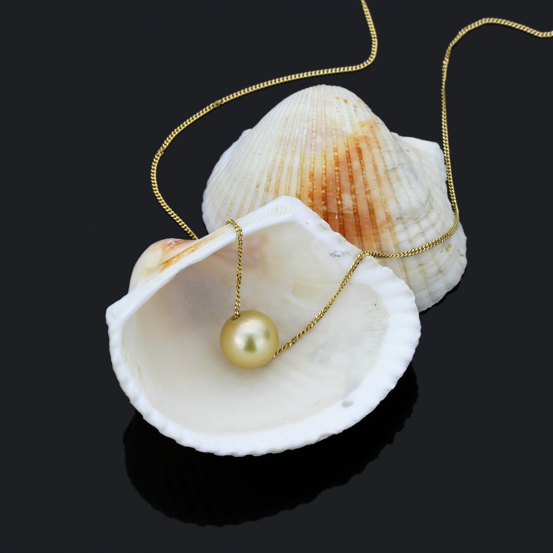 14K Gold South Sea Pearl Necklace - 9.0-9.5mm Natural Golden Cultured Pearl Pendant Slide Chain | Elegant Jewelry for Weddings, Anniversaries & Special Occasions