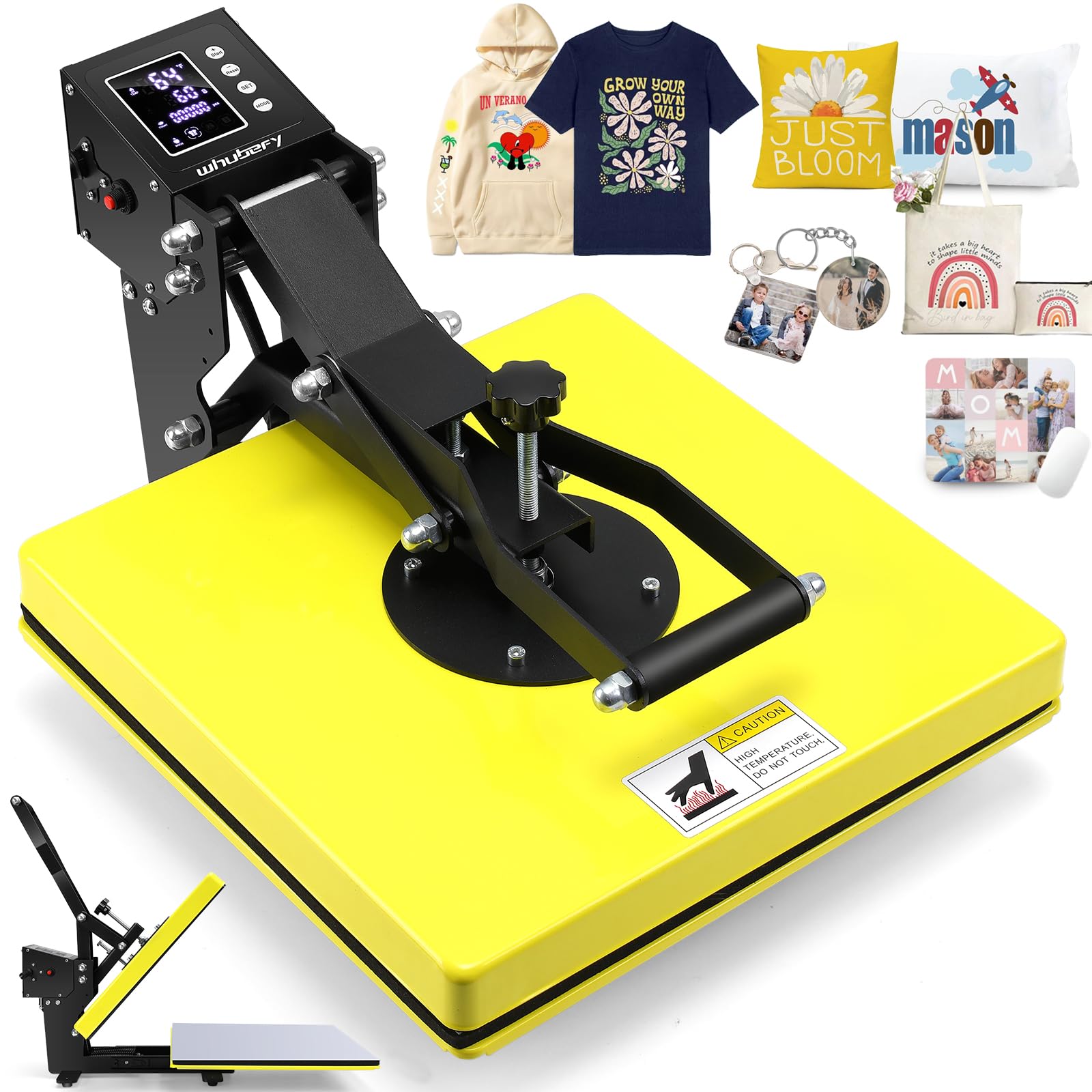 Whubefy 15x15 Clamshell Heat Press Machine - Digital Industrial Sublimation Printer for T-Shirts, Bags, Mouse Pads & Heat Transfer Vinyl - Dual-Tube Fast Heating with Slide Out Design | Perfect for Home Business, DIY Crafts & Custom Apparel Printing