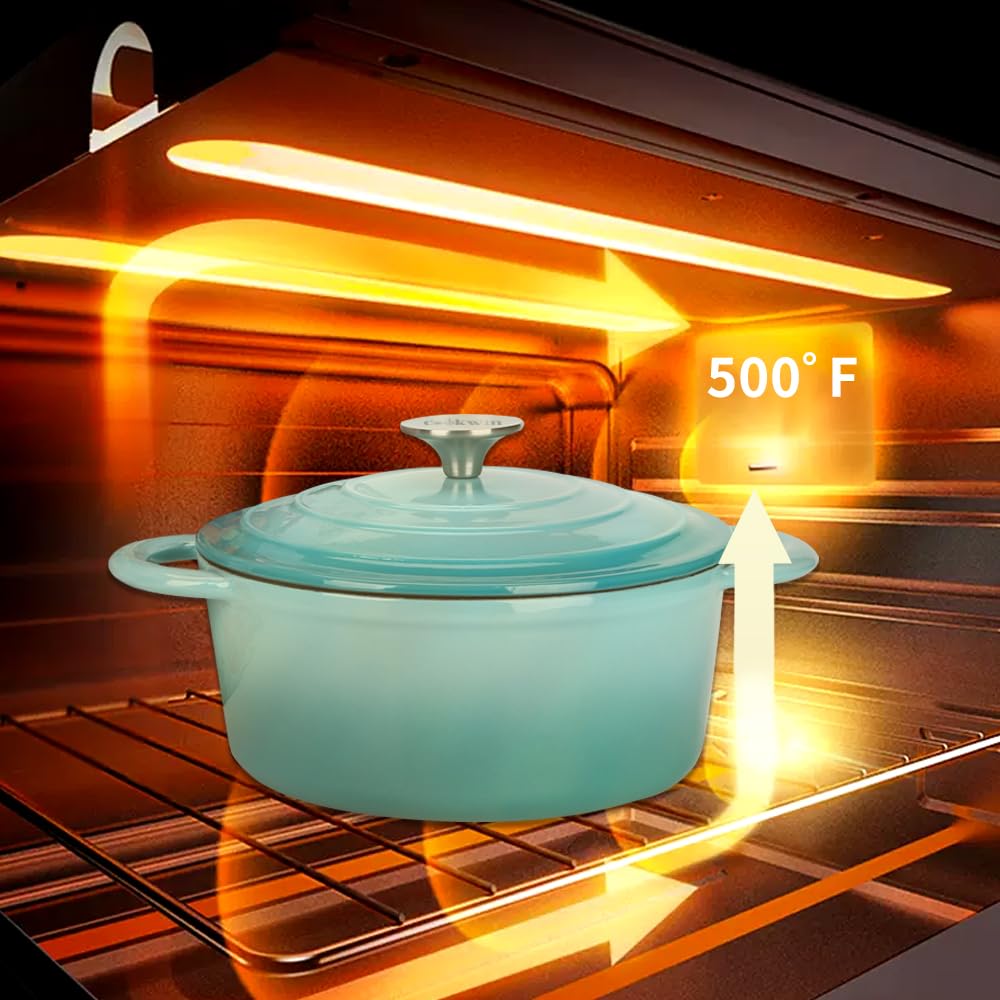 **5 QT Enameled Cast Iron Dutch Oven – Non-Stick Bread Baking Pot with Self-Basting Lid, Durable Enamel Coated Cookware – Perfect for Soups, Stews & Baking – Ideal Christmas Gift for Family & Home Chefs (Teal)**