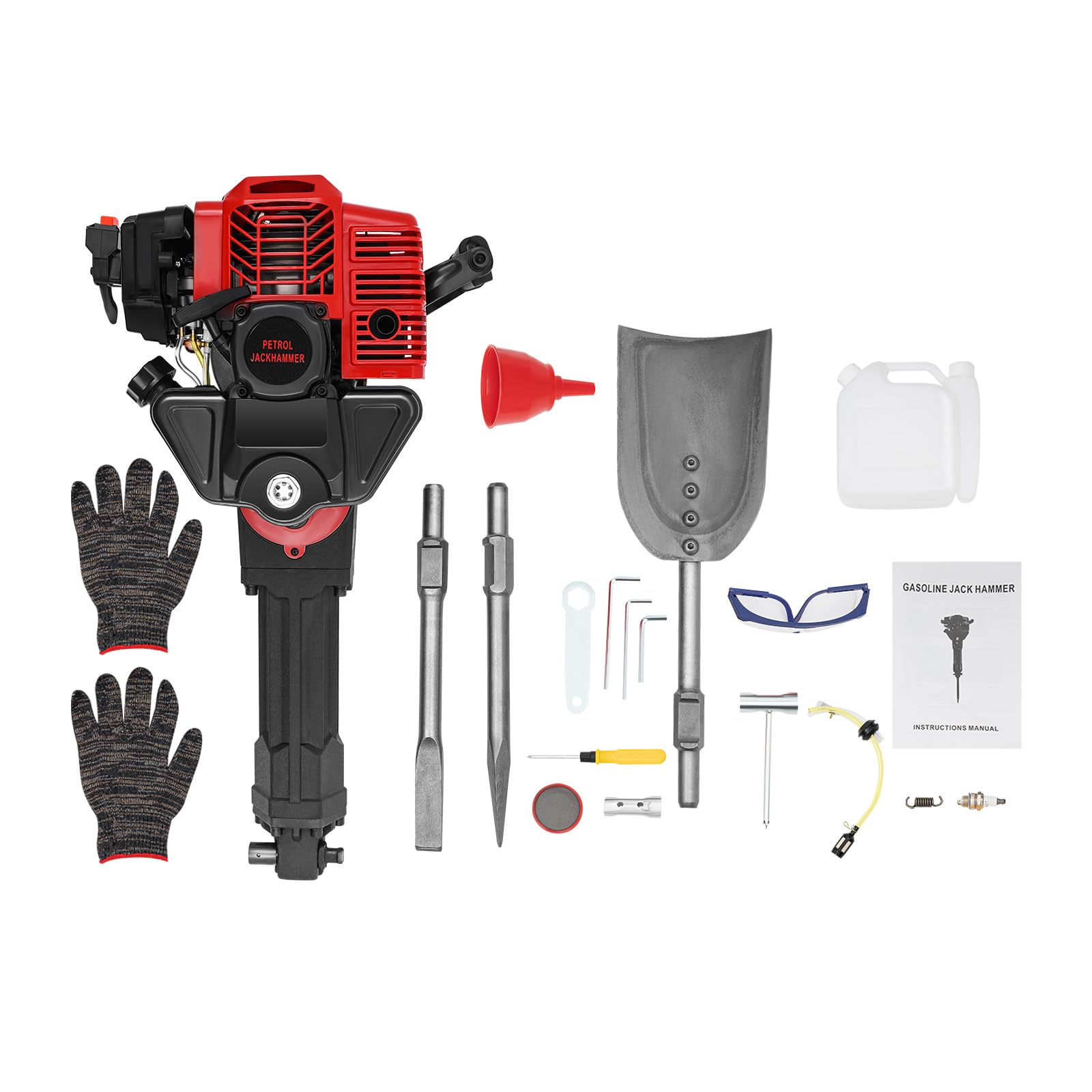 52CC Gas Powered Post Hole Digger - 2 Stroke Petrol Engine Tree & Garden Digging Shovel with 2 Pickaxes - Perfect for Yard Work, Farm Planting, Landscaping & Gardening Projects