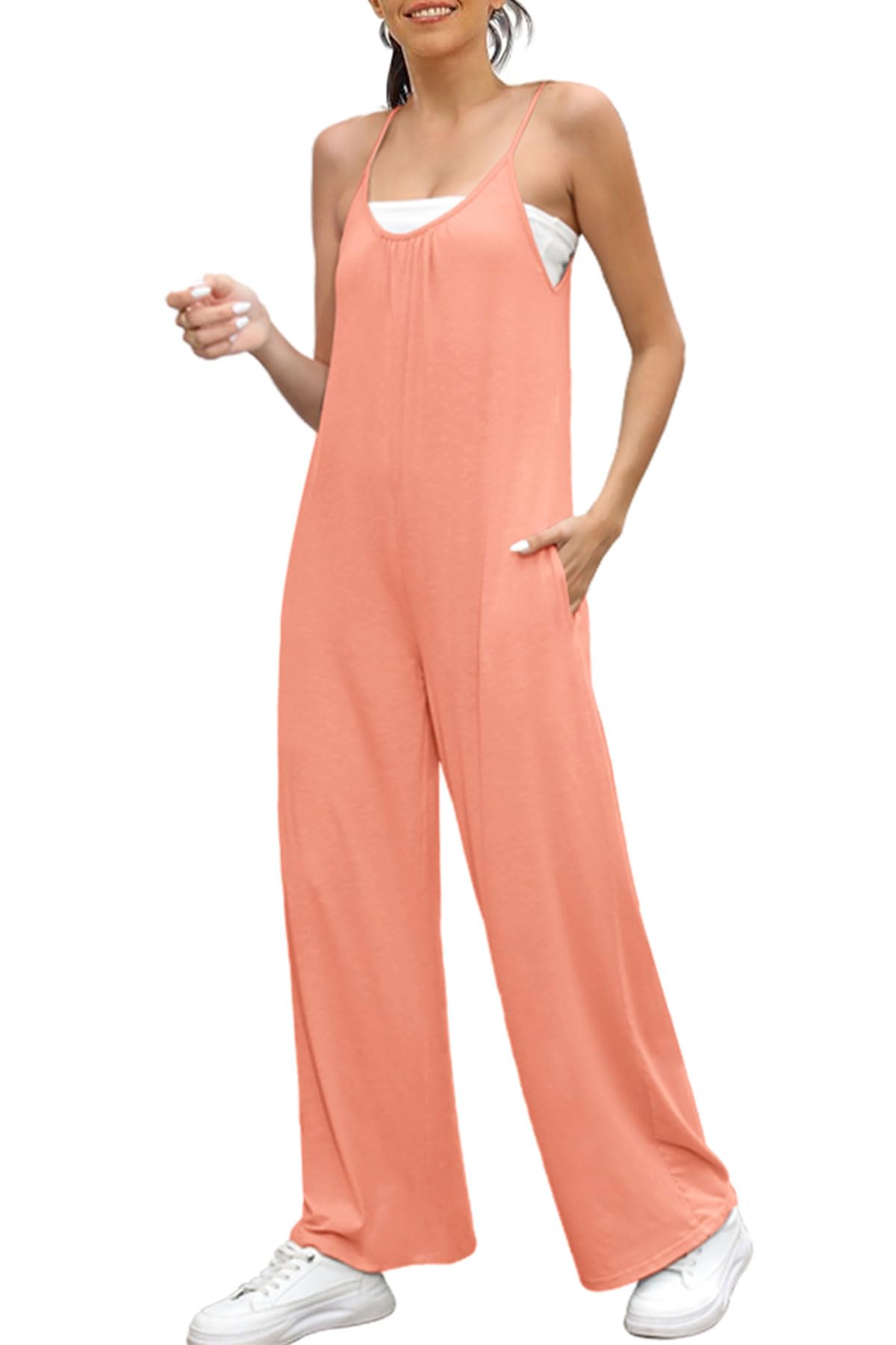 Women's Summer Jumpsuit - Sleeveless Spaghetti Strap with Pockets | Casual & Dressy Outfits
