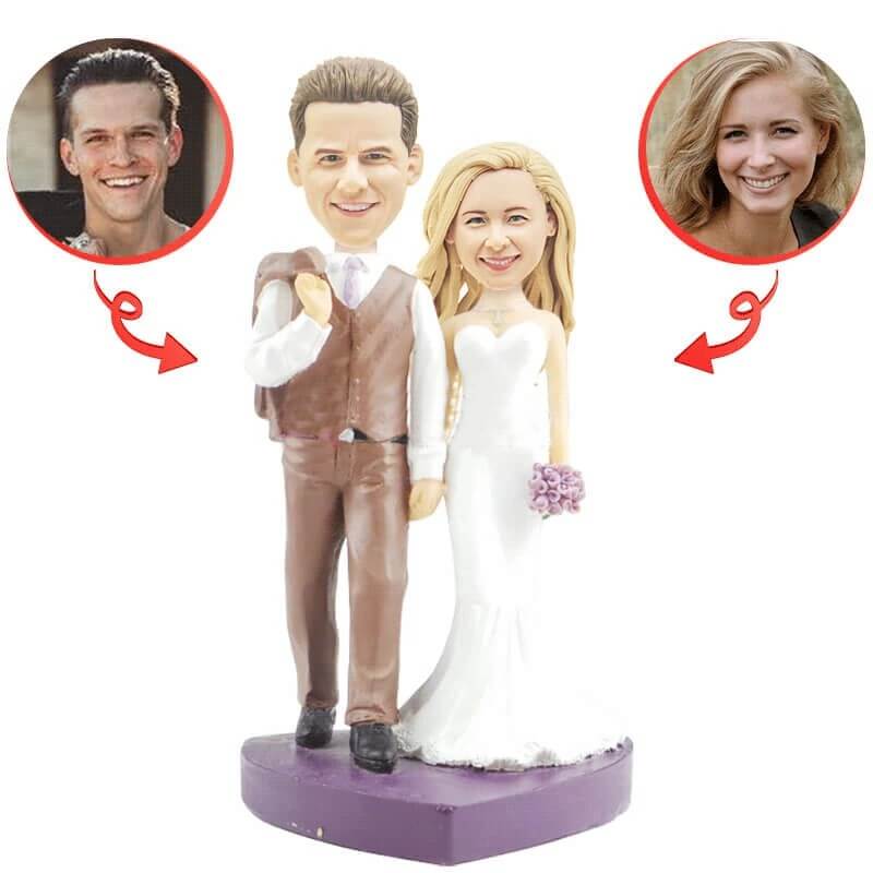 Custom Happy Wedding Bobblehead Couple - Personalized Bride & Groom Figurine - Unique Wedding Gift, Anniversary Present - Perfect for Wedding Decor, Bridal Shower, and Newlywed Home Decor