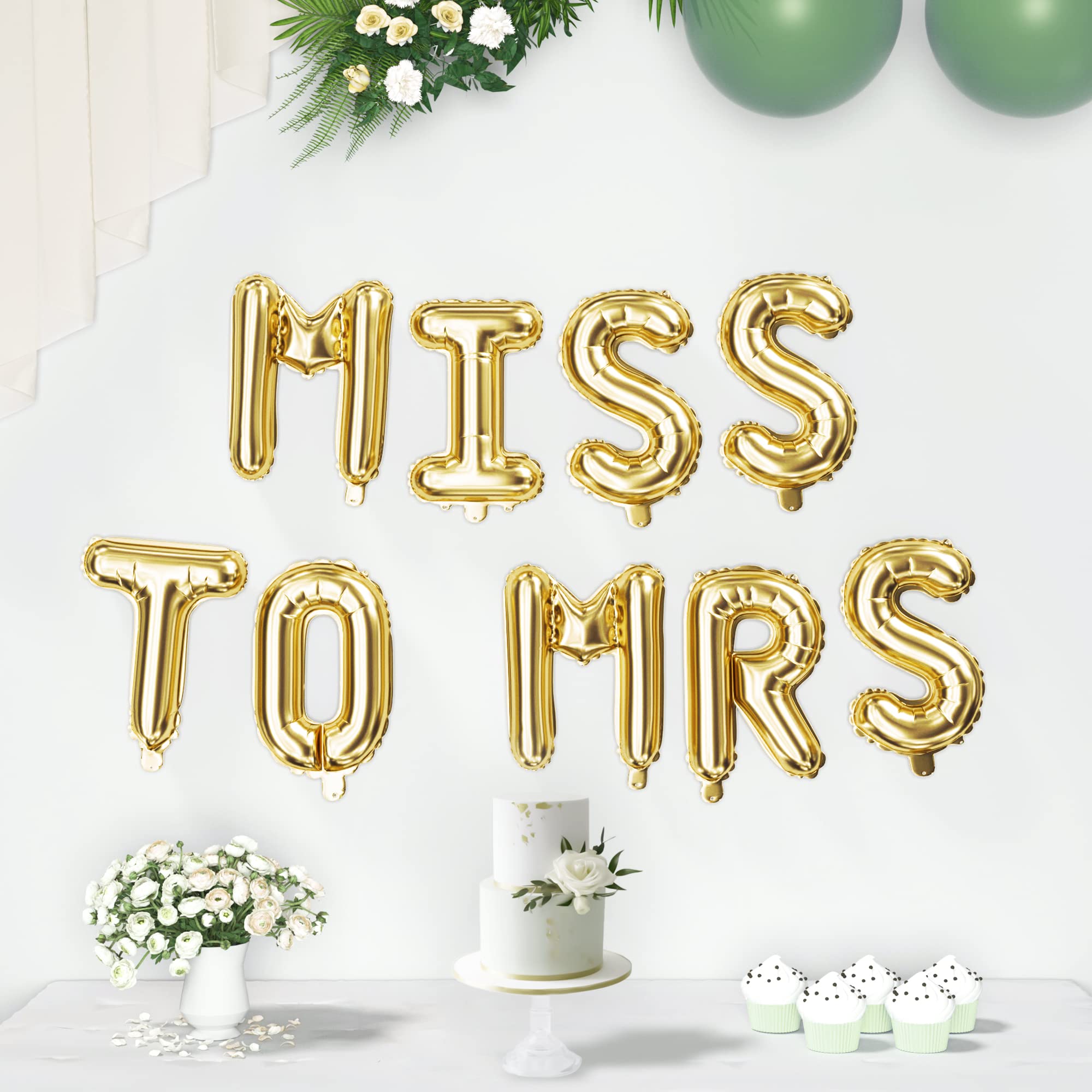 HOUSE OF PARTY 16 Inch Gold Foil Miss To Mrs Letter Balloons - Engagement Party Decorations, Bridal Shower Decor, Bachelorette Party Supplies