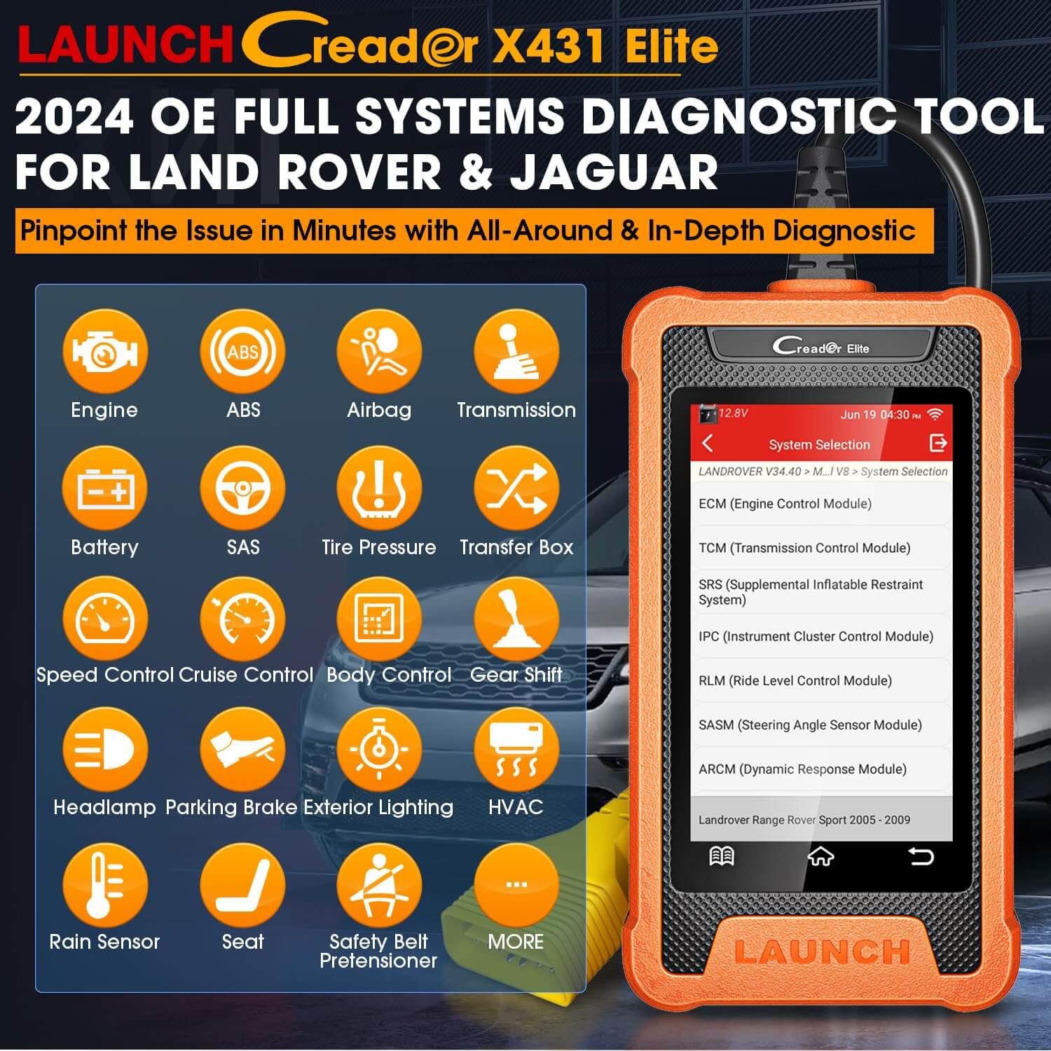 LAUNCH X431 Creader Elite OBD2 Scanner for Land Rover & Jaguar - Bidirectional Diagnostic Tool, Full System Code Reader | Car Engine & Transmission Scan for DIY & Professional Use