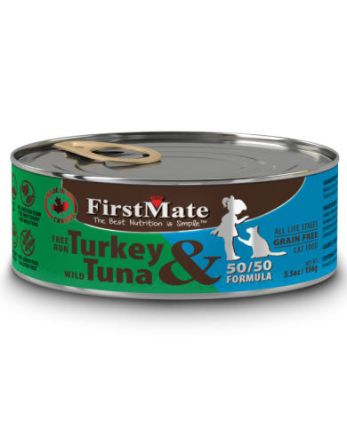 FirstMate Cage Free Turkey & Wild Tuna Cat Wet Food 156g - Grain-Free, High-Protein Wet Cat Food for Adult & Senior Cats - Perfect for Picky Eaters & Indoor Cats