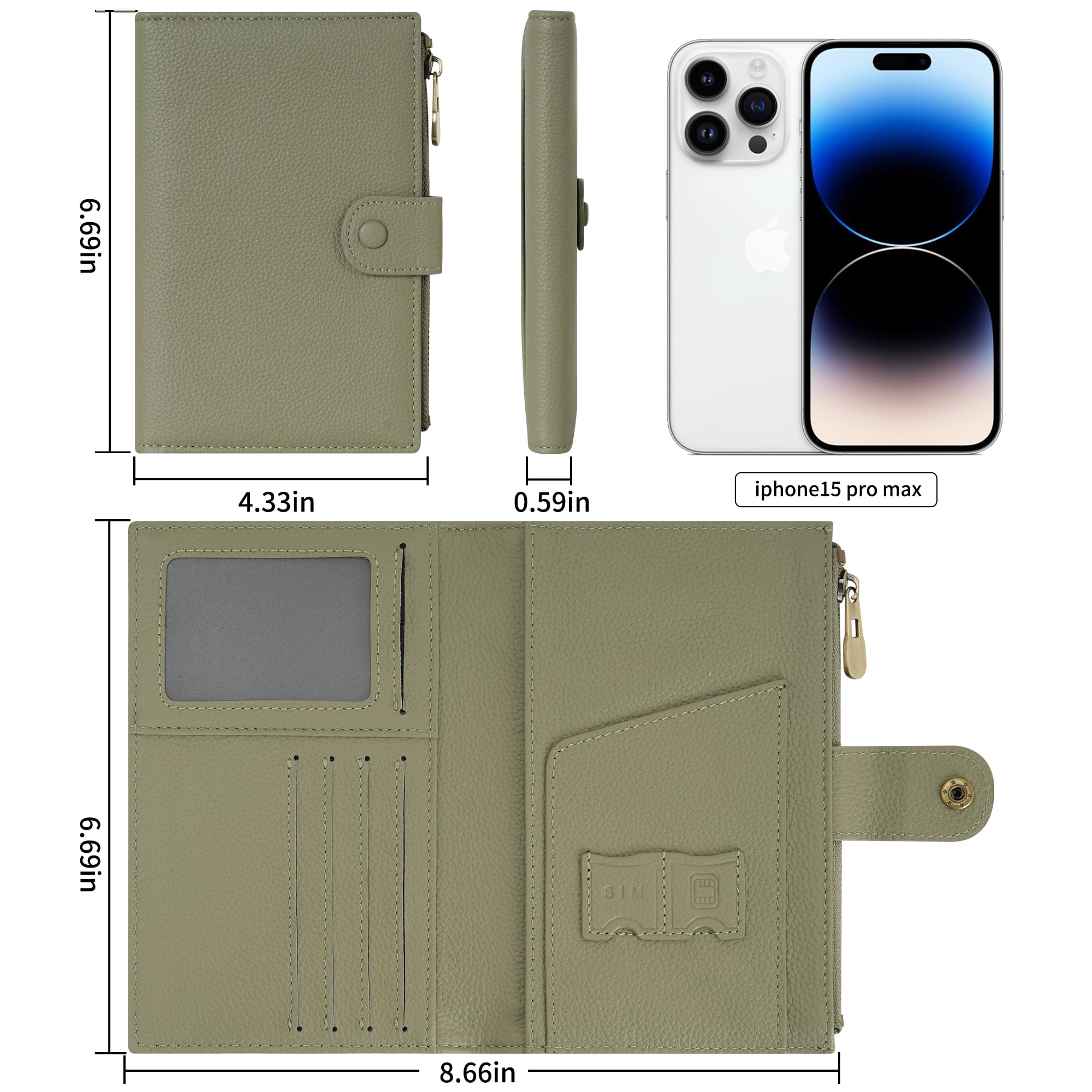 Genuine Leather Passport Holder & Travel Wallet for Men Women - RFID Blocking Passport Cover with Zipper Pocket for ID, Boarding Pass, Tickets, Cash, Credit Cards - Perfect for Air Travel, Business Trips & Vacation (Light Green)
