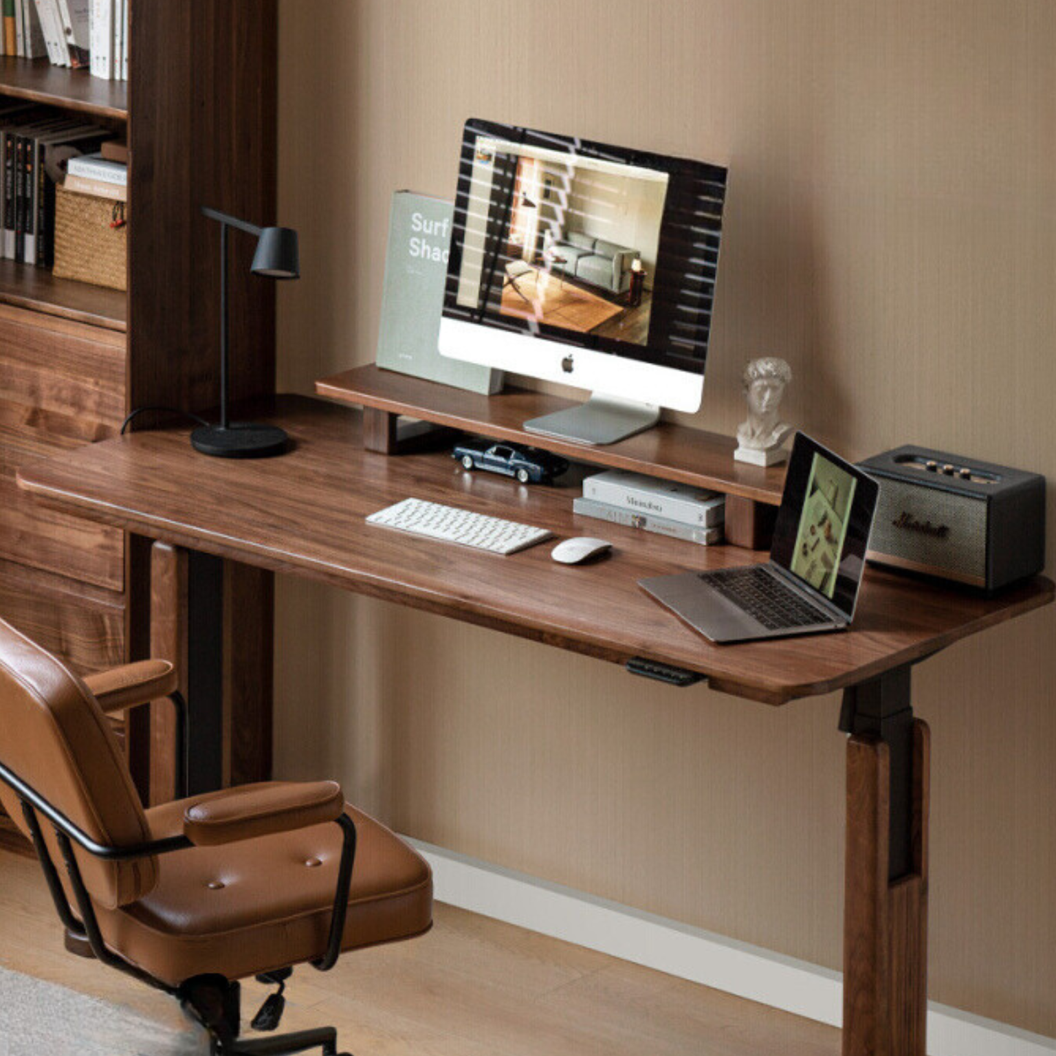 Black Walnut Solid Wood Electric Standing Desk - Adjustable Height Home Office Desk for Work & Study - Ergonomic Sit to Stand Desk for Computer, Laptop & Gaming Setup