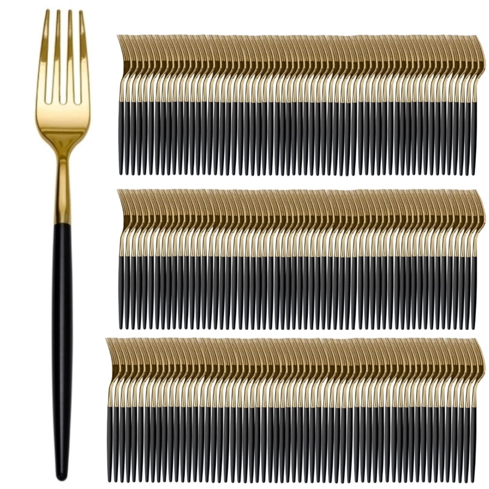 Trendables 120-Pack Heavy Duty Disposable Plastic Forks - Elegant Black & Gold Two-Tone Utensils for Weddings, Parties, Catering & Events | Durable Plastic Silverware for Home, Office & Outdoor Use