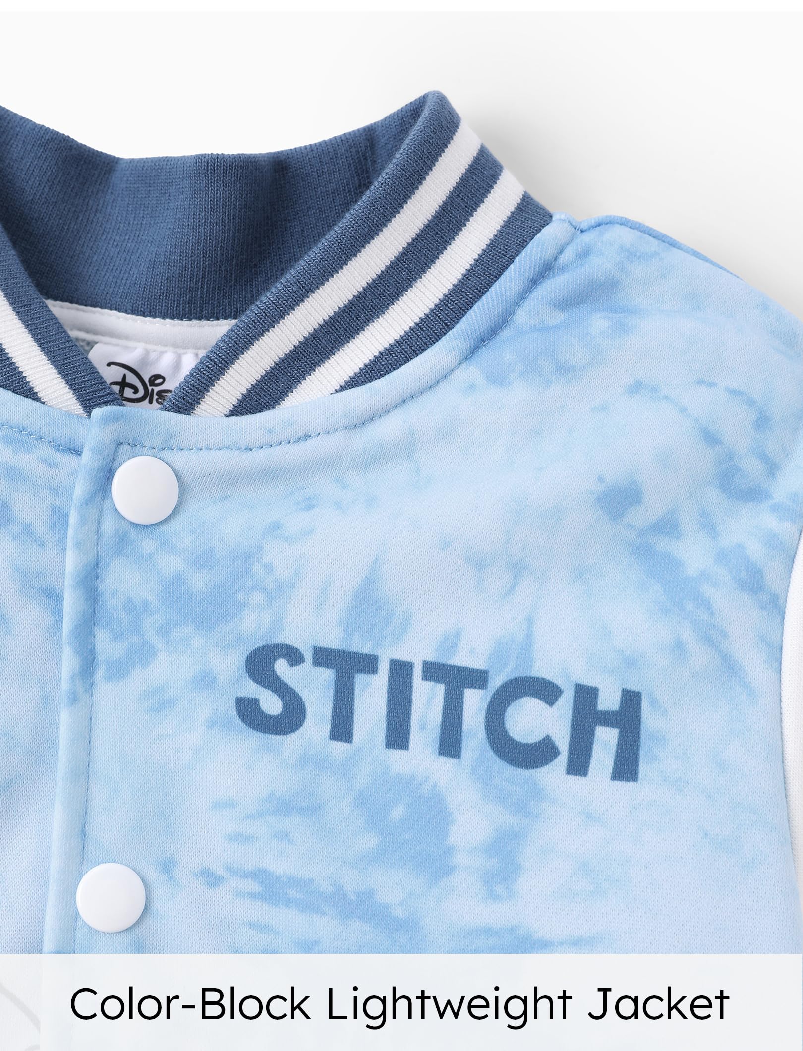 Disney Minnie Mouse & Mickey Mouse Stitch Kids Varsity Bomber Jacket - Lightweight Button-Up Sweatshirt for Toddler to Big Kids | Perfect for School, Playdates & Disney Theme Park Visits