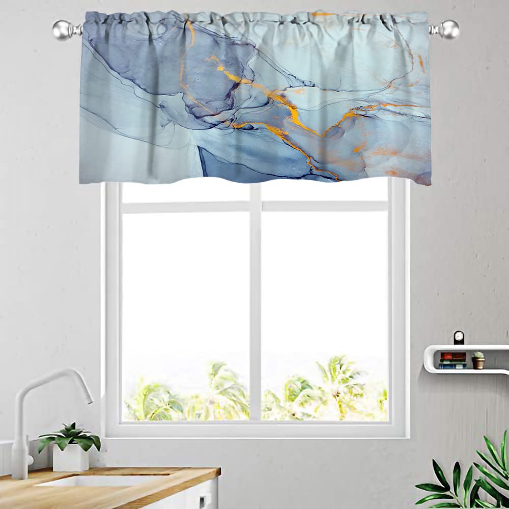 Abstract Teal & Blue Window Valance Curtains 52x18 Inch 2 Pack for Living Room Decor