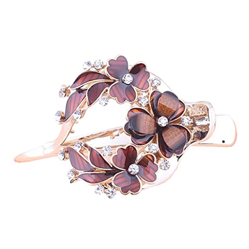 Yotijar Retro Strong Hold Hair Clip - Floral Zircon Hair Pin with Crystal for Easy Bun Making (Coffee Color) - Perfect for Weddings, Parties and Everyday Hairstyling