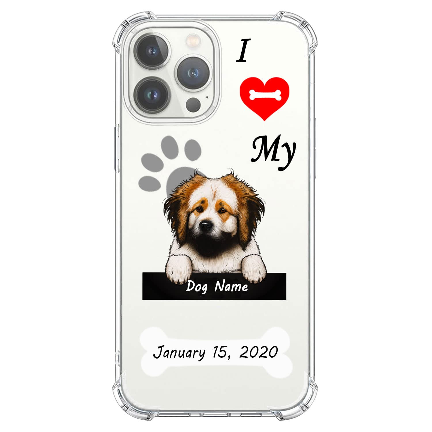 Custom Pet Name 'I Love My Dog' Clear Shockproof iPhone Case for iPhone 14 Pro Max/13/12/11/Xs Max/Xr/SE3/8/7/6 Plus - Personalized Phone Cover for Dog Lovers with 4 Protective Corners | Perfect Gift for Pet Owners & Dog Enthusiasts
