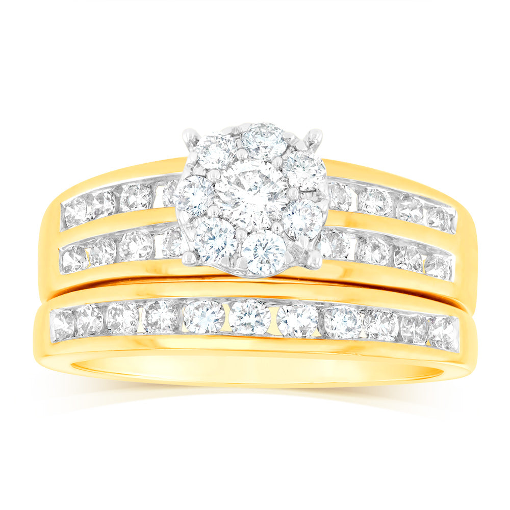 9ct Yellow Gold 3/4 Carat Diamond Bridal Ring Set - Elegant Wedding Band & Engagement Ring for Women - Perfect for Proposals, Anniversaries & Special Occasions