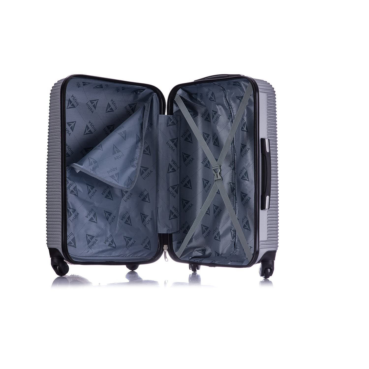 InUSA ROYAL 24 Inch Hardside Spinner Luggage - Medium Travel Suitcase with 4 Spinner Wheels, Ergonomic Handles & Studs | Durable Silver Carry-On for Business Trips, Vacations & Air Travel