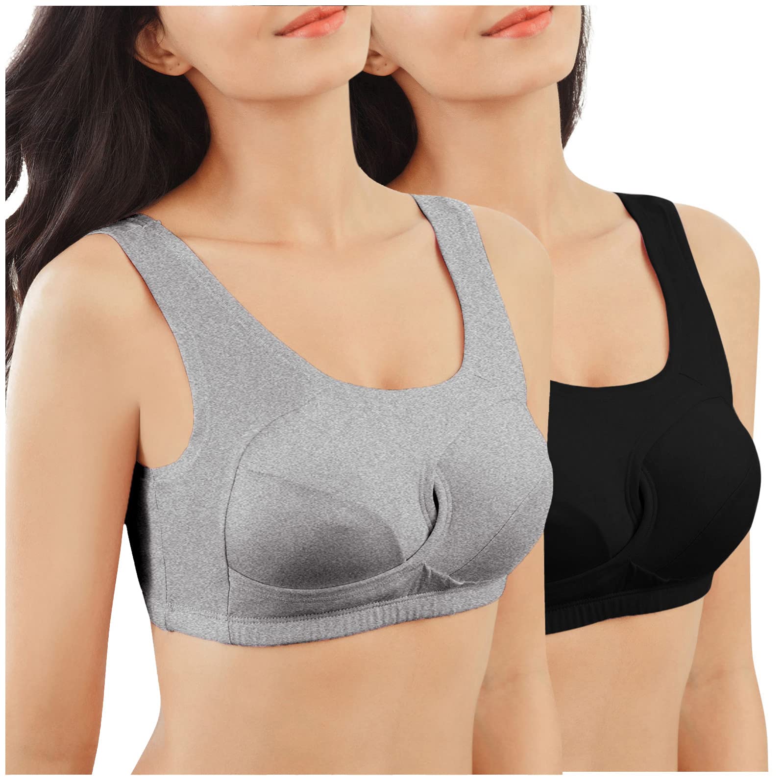 Medium Support Sports Bras for Women - 2 Pack Plus Size Workout Bras with Criss-Cross Front & Breathable Design - Perfect for Yoga, Running & Gym Fitness