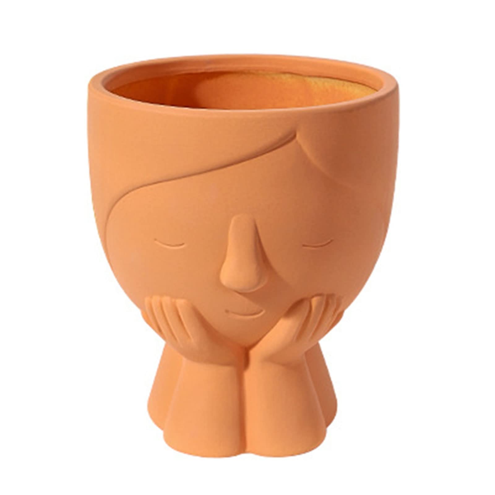 Cute Little Girl Portrait Ceramic Flower Pot - Nordic Style Plant Vase for Home Decor, Tabletop Ornament (Orange) - Perfect for Indoor Plants, Office Desk & Gift Ideas