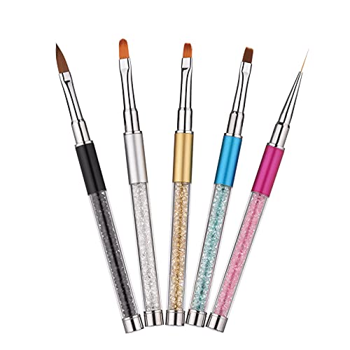 Professional Nail Pen Set with Rhinestone Handle - Nail Liner Pens, Carving Brush & UV Gel Brush for Drawing Lines, Detailing, Blending & Painting Patterns - Perfect for Salon, Home Manicure & Nail Art DIY