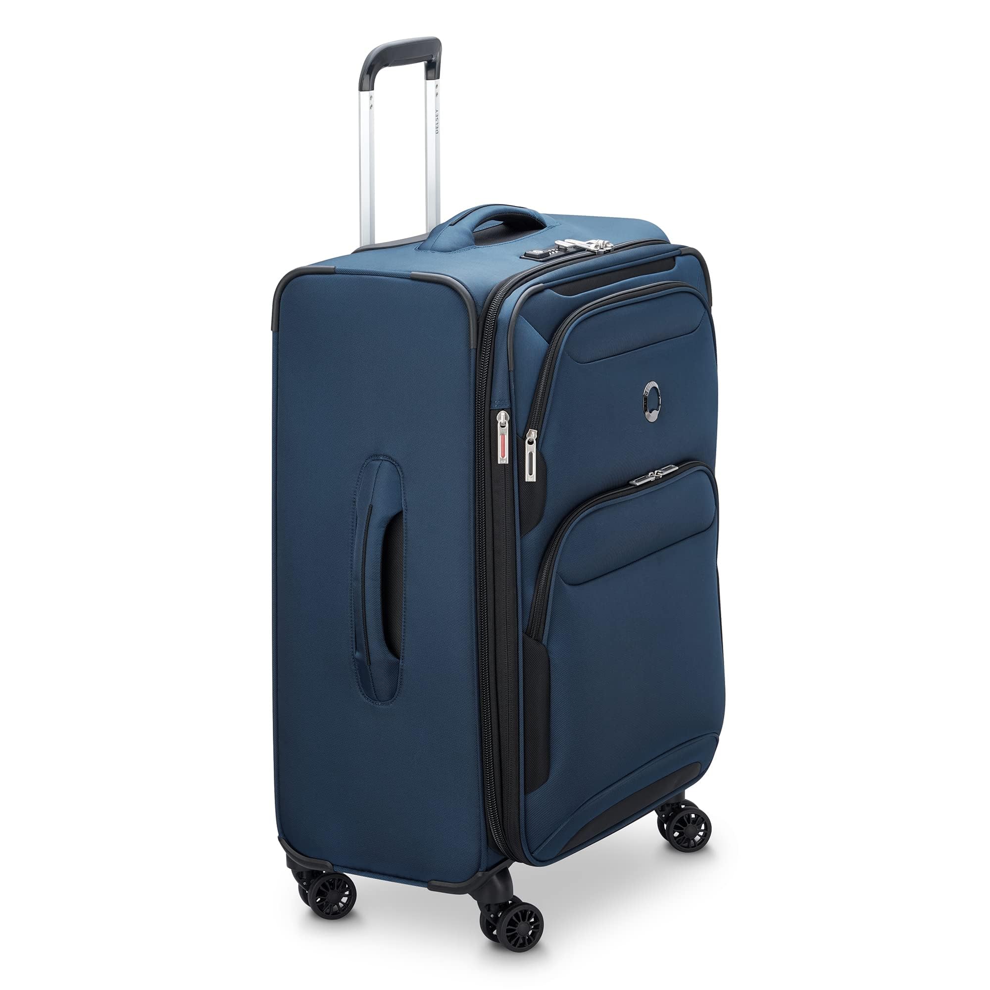 Delsey Paris Sky Max 2.0 Expandable Softside Spinner Luggage - 24 Inch Blue Checked-Medium Suitcase for Travel, Business Trips & Vacation | Lightweight Durable Carry-On with 360° Wheels