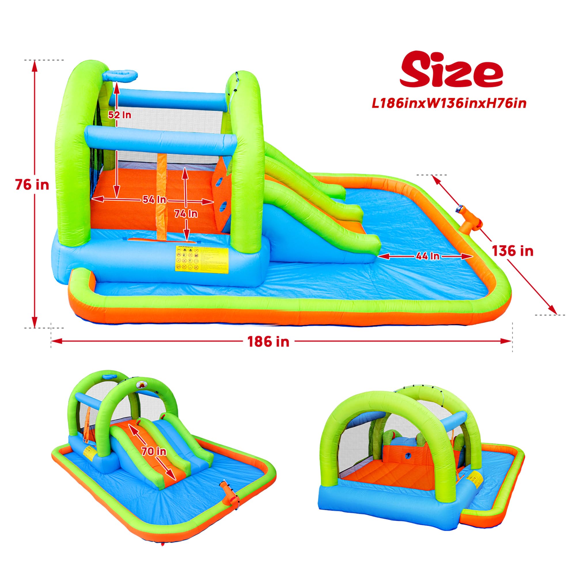 Best Inflatable Water Park with Blower - Bouncy House with Double Slide, Water Cannon & Basketball Hoop - Perfect for Backyard Parties, Summer Fun & Kids Outdoor Activities