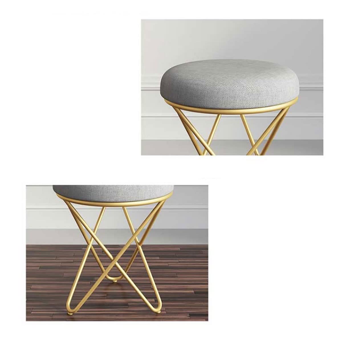 Gold Makeup Vanity Stool with Padded Seat - Dressing Bench, Piano Stool, Dining & Garden Footstool - Perfect for Bedroom, Bathroom & Home Decor