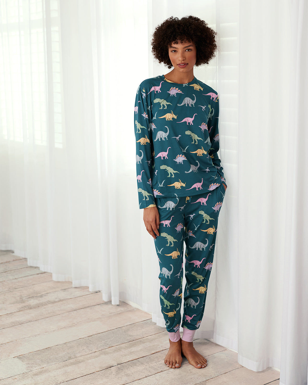 Dinosaur Print Long Sleeve Pajama Set for Kids - Dark Teal | Soft & Comfortable Sleepwear for Boys & Girls | Perfect for Bedtime, Lounging & Sleepovers