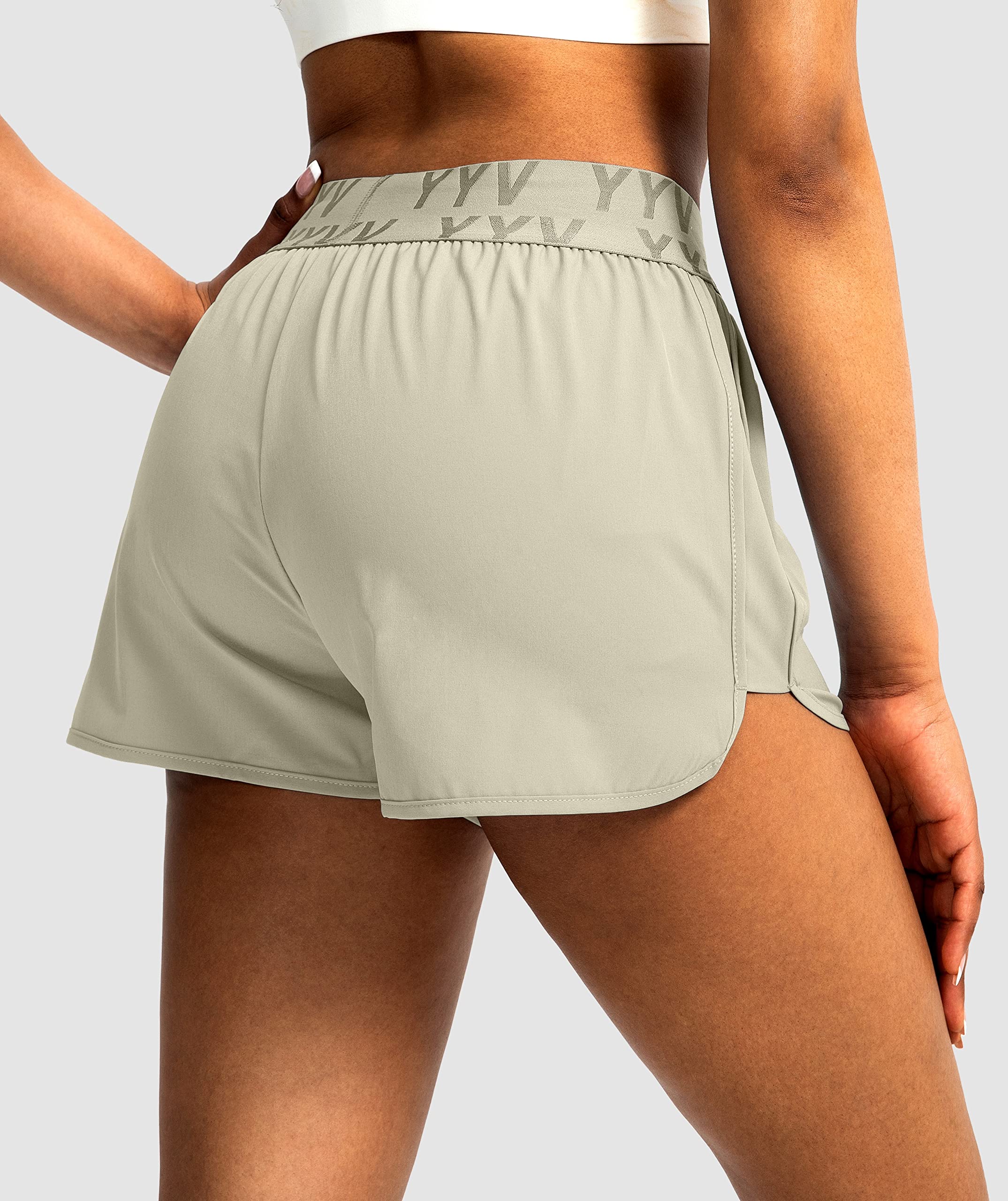 YYV Women's Running Shorts with Zipper Pockets - Quick-Dry, Elastic Waistband, Built-in Liner - Perfect for Gym, Jogging & Outdoor Workouts