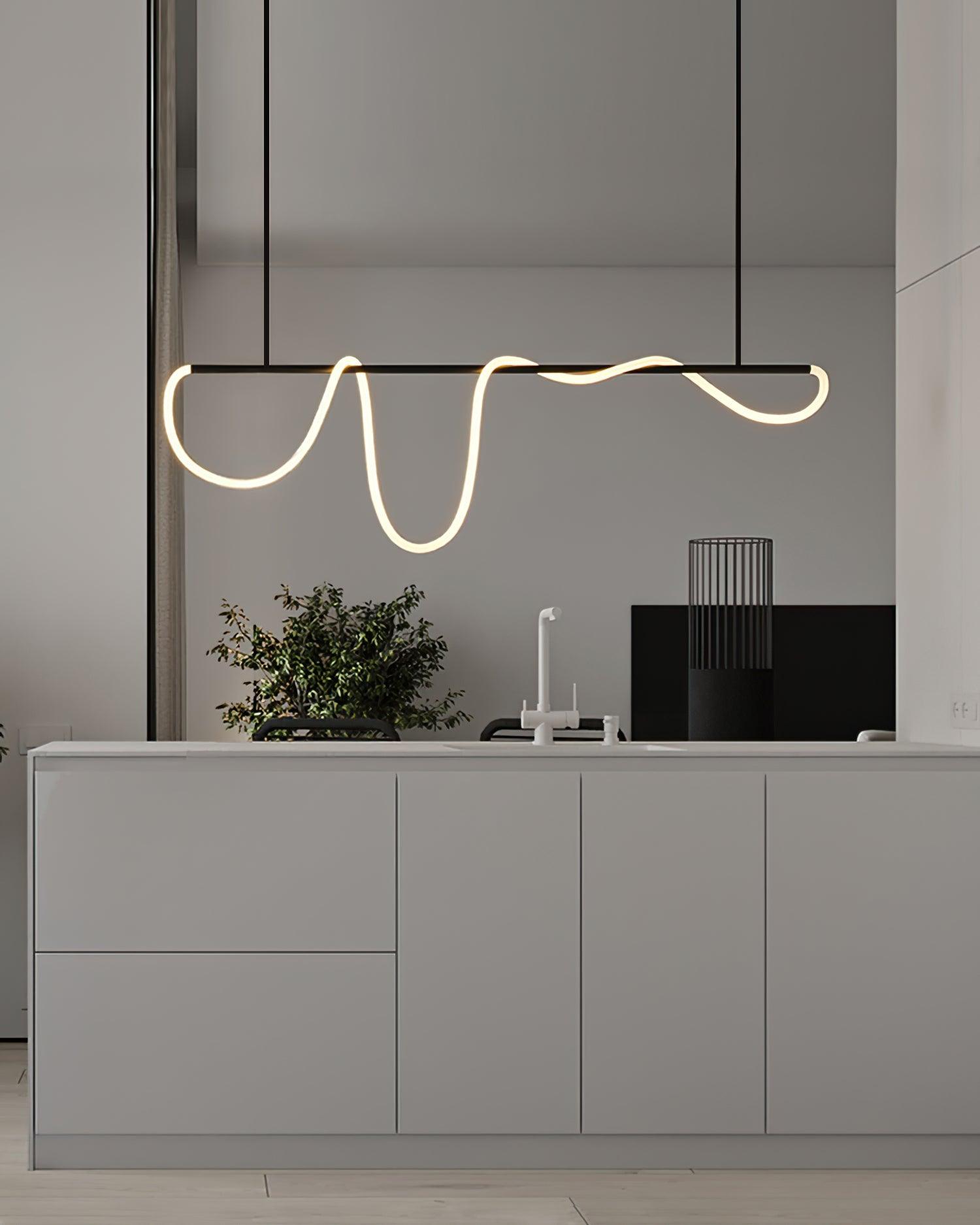 Modern Flexible Linear Curve Chandelier - Adjustable LED Pendant Light for Dining Room, Kitchen Island, Living Room & Bedroom Lighting