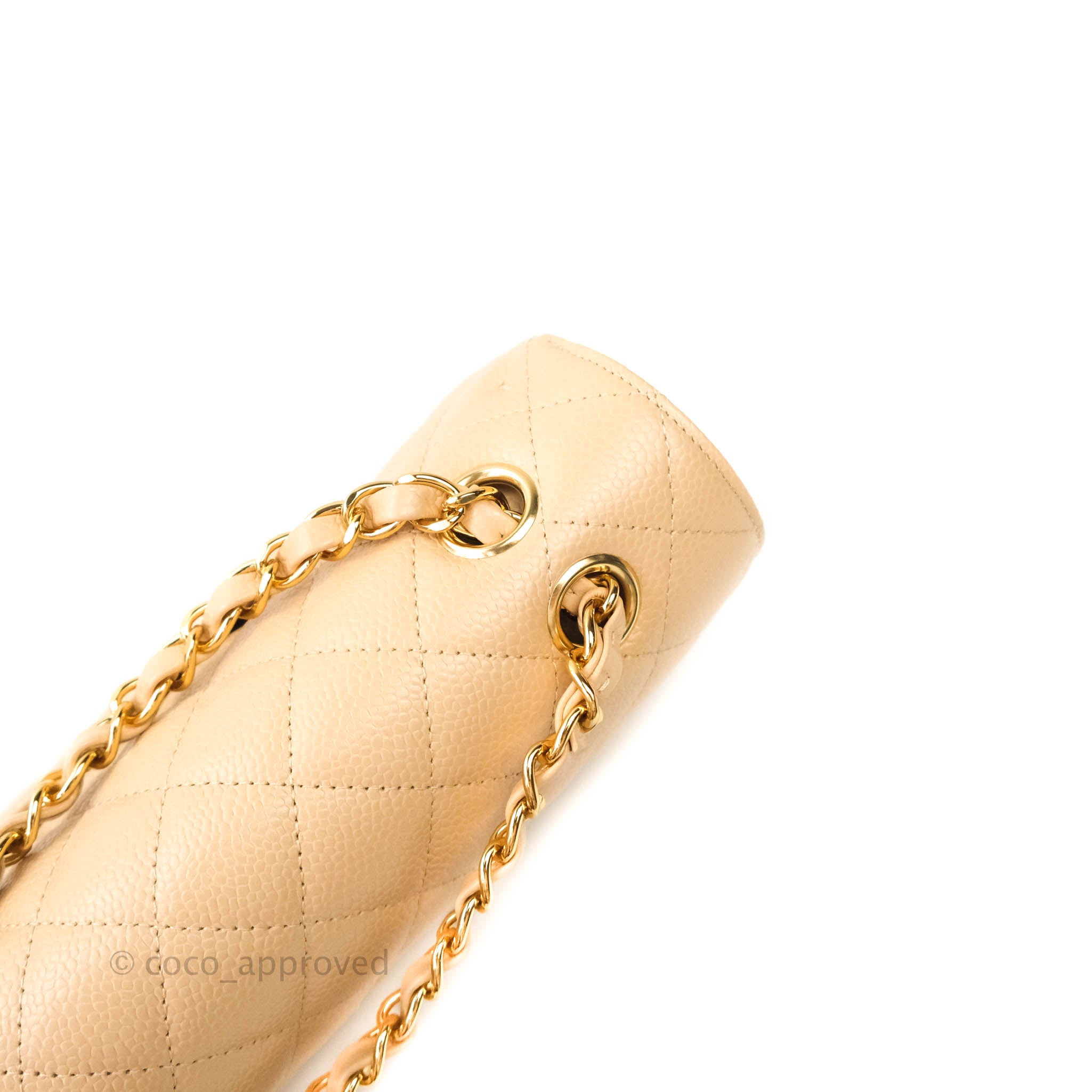 Chanel Classic Medium Double Flap Bag in Beige Caviar Leather with Gold Hardware - Luxury Handbag for Women, Perfect for Work, Evening Events & Special Occasions
