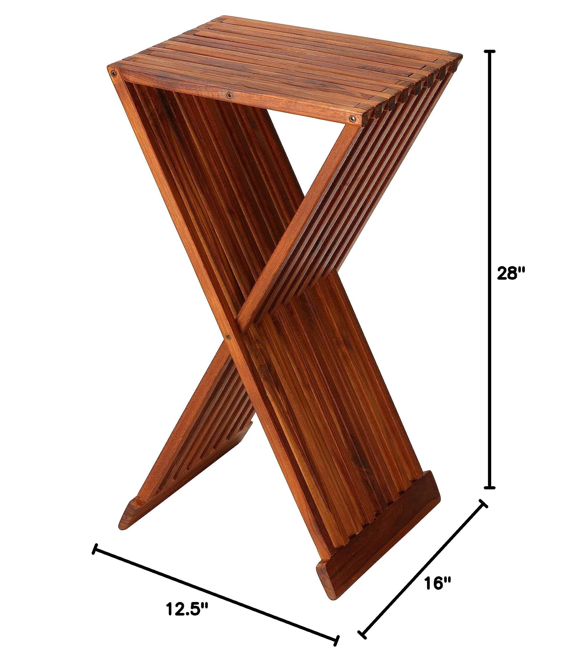Bare Decor Taj Folding Plant Stand Pedestal Table - Solid Teak Wood Indoor/Outdoor Plant Holder - Perfect for Home Decor, Patio, Garden & Balcony Plants