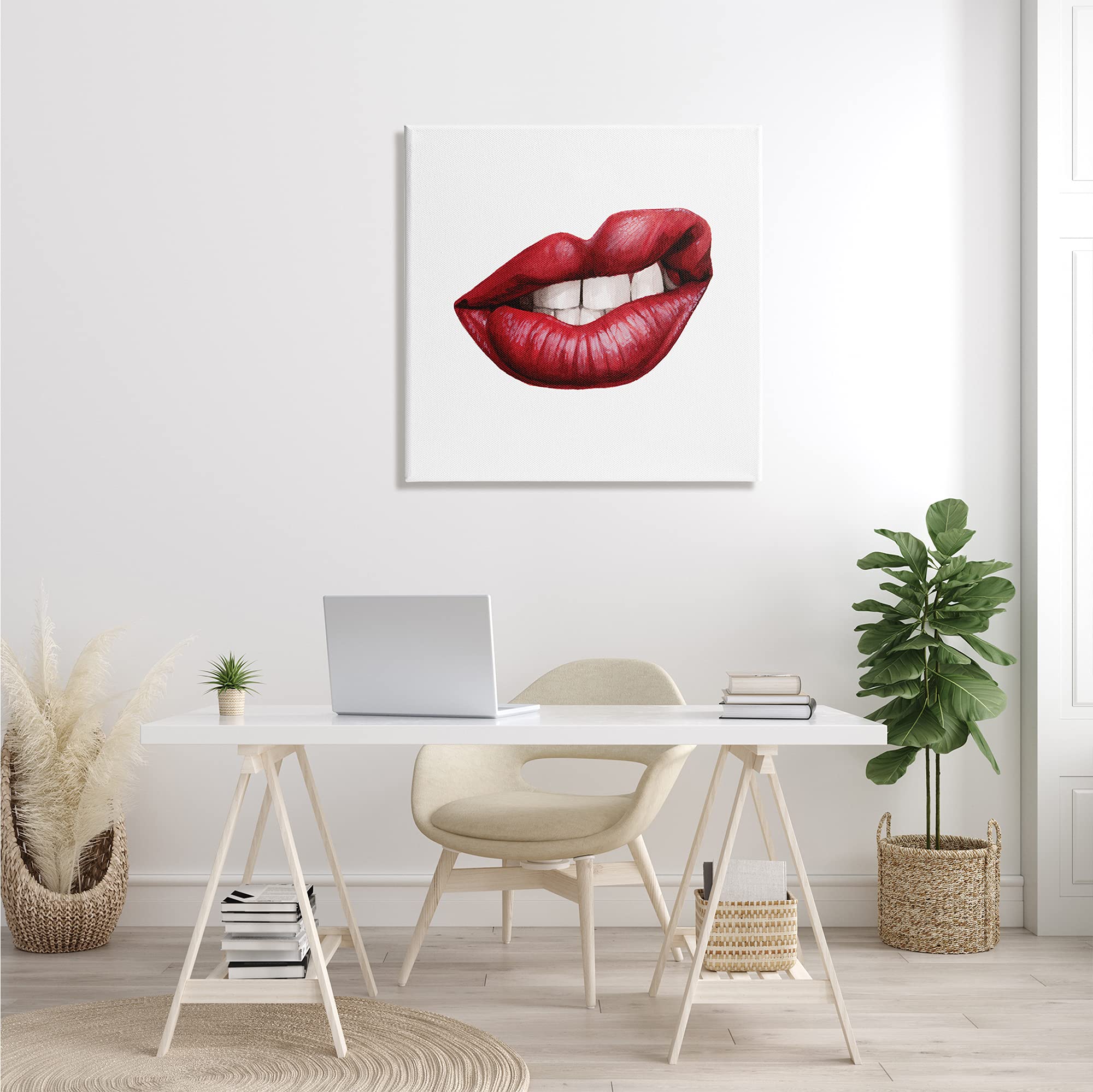 Stupell Industries 'Sneering Lips' Bold Red Lipstick Teeth Canvas Wall Art - 30x30 Inches, Designed by Grace Popp - Perfect for Modern Living Room, Bedroom & Office Decor