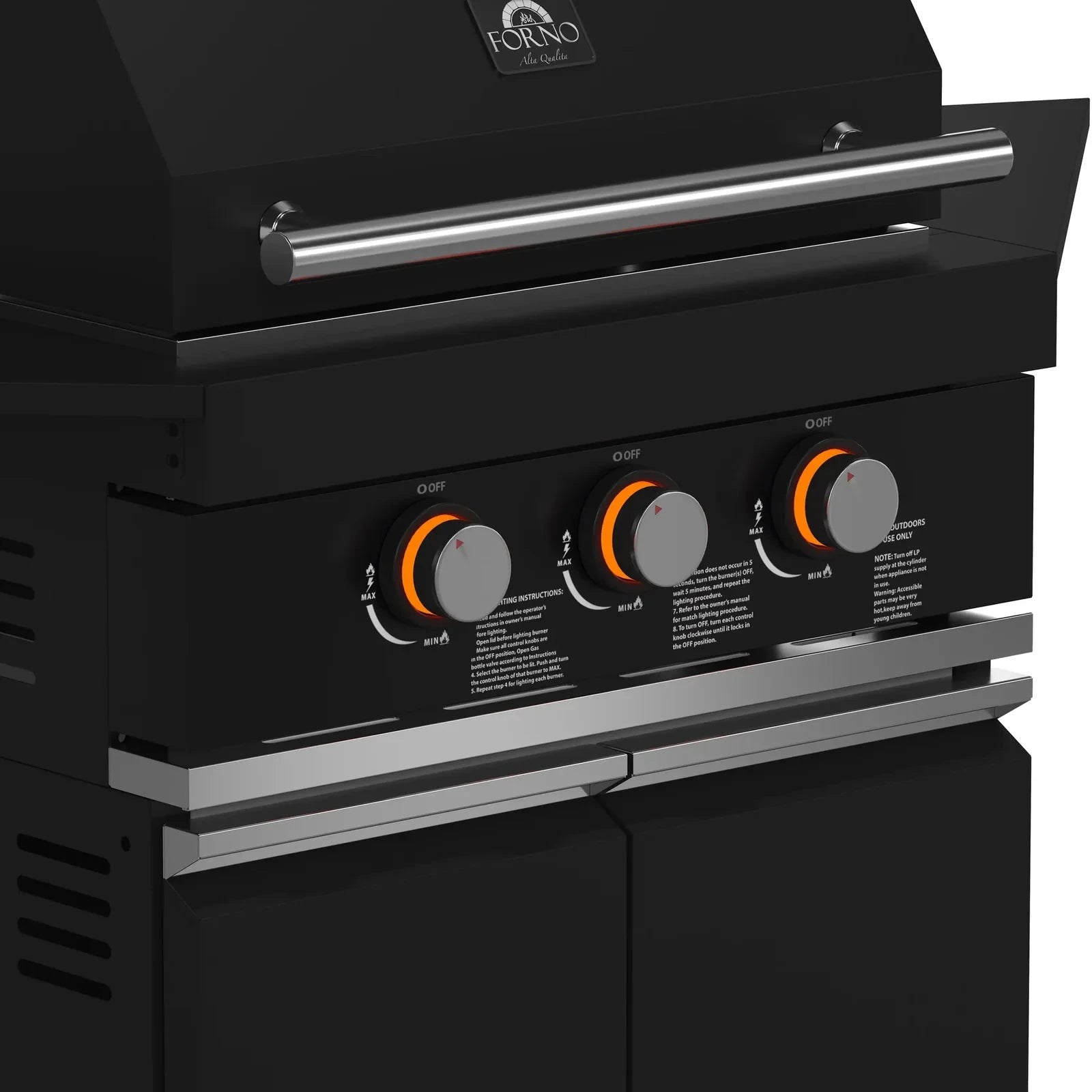 Forno All'Aperto FODKT2568BLK Outdoor Kitchen Set - Premium Stainless Steel BBQ Grill Island with Side Burner & Storage - Perfect for Backyard, Patio, and Poolside Entertaining