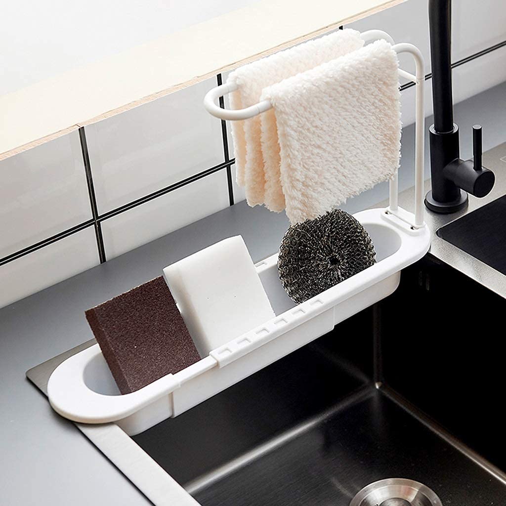 Expandable Kitchen Sink Organizer - Adjustable Colander & Food Strainer Storage Rack with Drain Basket | Space-Saving Telescopic Design for Small Kitchens & RVs | Perfect for Washing Vegetables, Draining Pasta & Organizing Sink Area