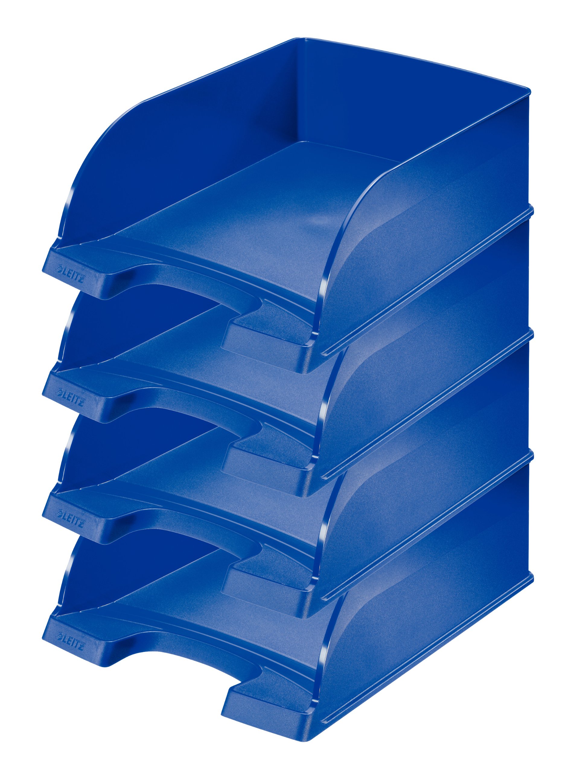 Leitz Plus Jumbo Letter Tray Wheelbarrow – Set of 4, 103mm Height, Dark Blue Office Organizer | Perfect for File Storage, Mail Sorting & Desk Organization