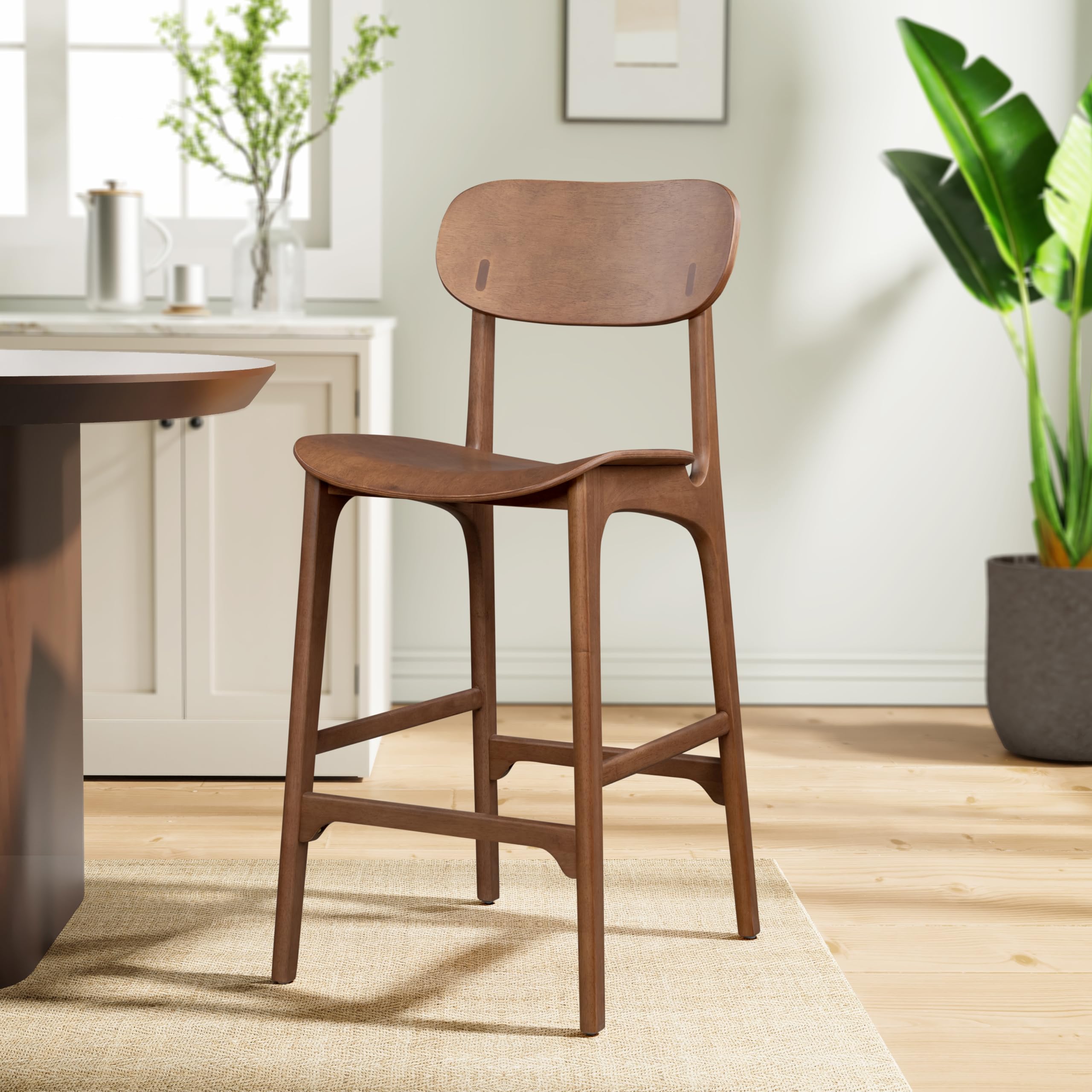 Solvang Wood Bar Stool with Brown Ale Finish - Rustic Pub Style Counter Height Stool for Kitchen Island, Home Bar & Breakfast Nook