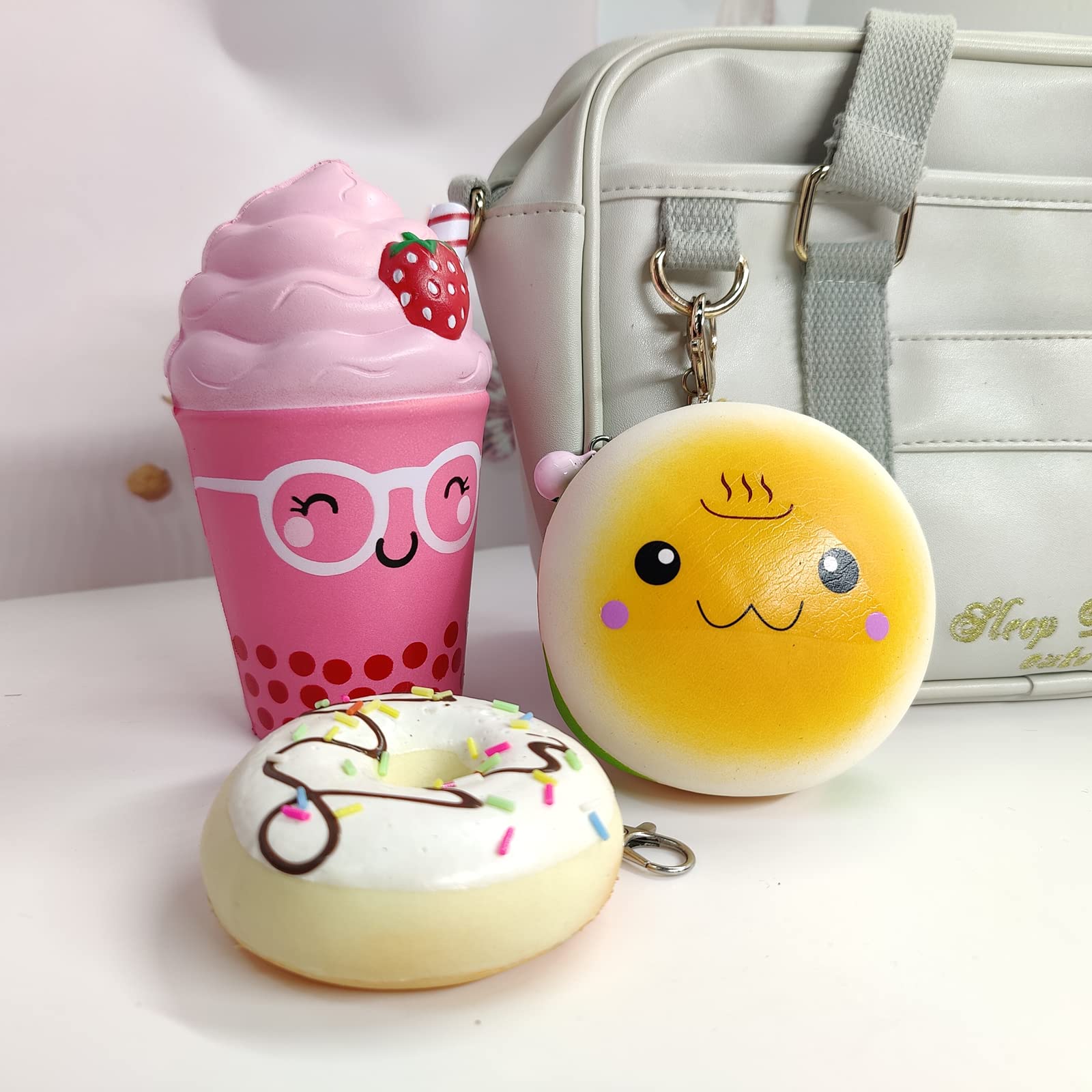 3pcs Jumbo Food Squishy Toys - Ice Cream, Hamburger, Donut Keychain for Stress Relief & Fun - Kids & Adults