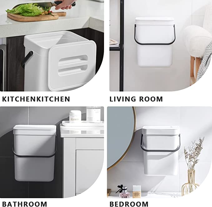 Eco-Friendly Compost Caddy with Detachable Handle – 3L/0.8 Gal Countertop Bin with Lid – Small Plastic Waste Basket for Kitchen, Office, RV & Refrigerator – Perfect for Food Scraps, Organic Waste & Sustainable Living (White)