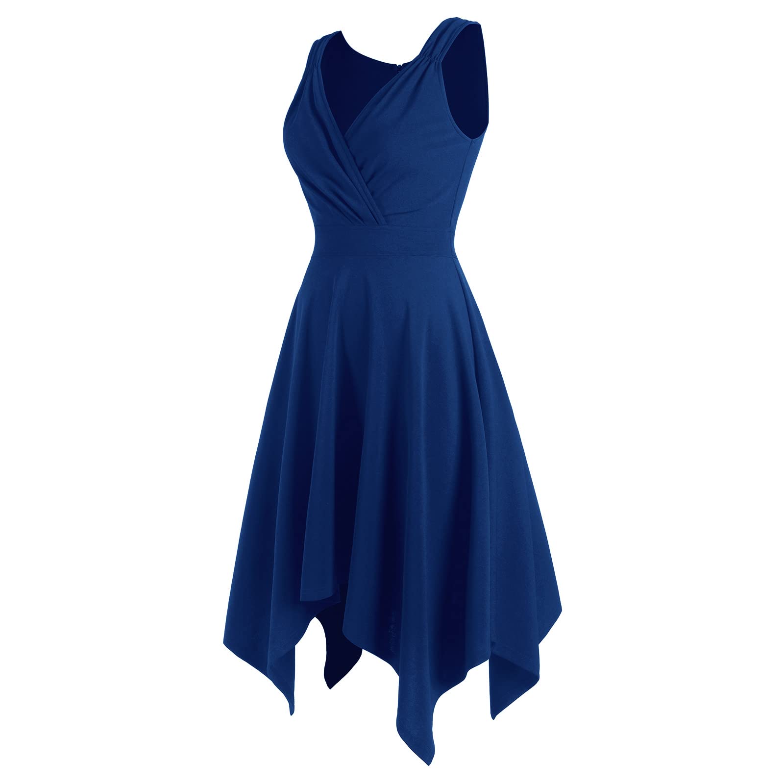 ZAFUL Women's Vintage V-Neck Sleeveless Asymmetrical Hem Midi Swing Dress - Summer Cocktail Party Sundress for Beach, Wedding & Casual Outings