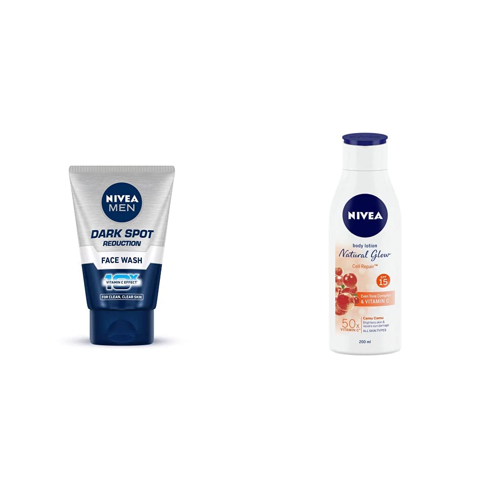 NIVEA Men Face Wash for Dark Spot Reduction, 100g & NIVEA Extra Whitening Body Lotion, 200ml - Brighten Skin & Reduce Blemishes for Men's Daily Skincare Routine