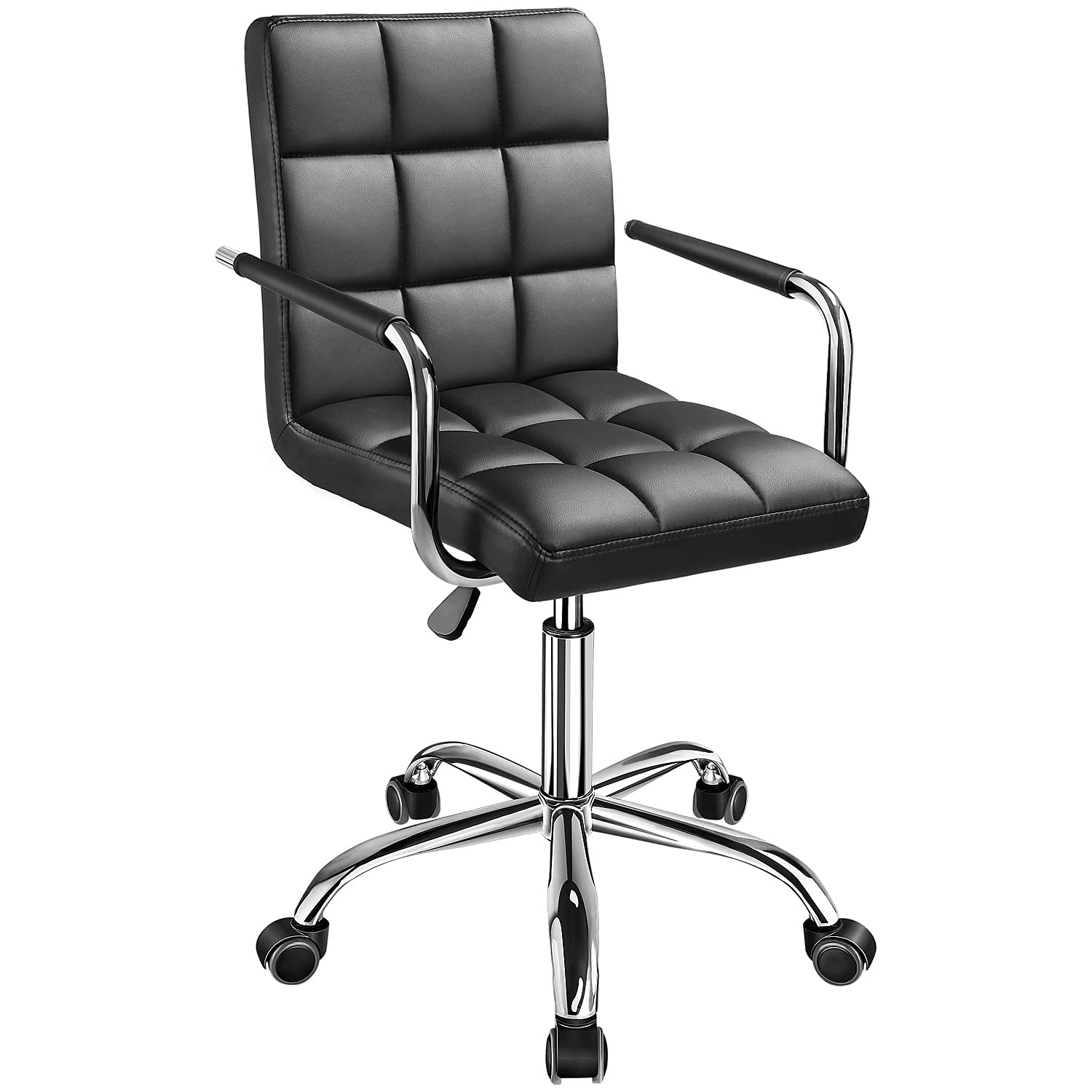 Kemon Ergonomic Office Chair with Adjustable Height, PU Leather Mid-Back Desk Chair with Armrests & Wheels - Black - Perfect for Home Office, Gaming & Computer Workstations