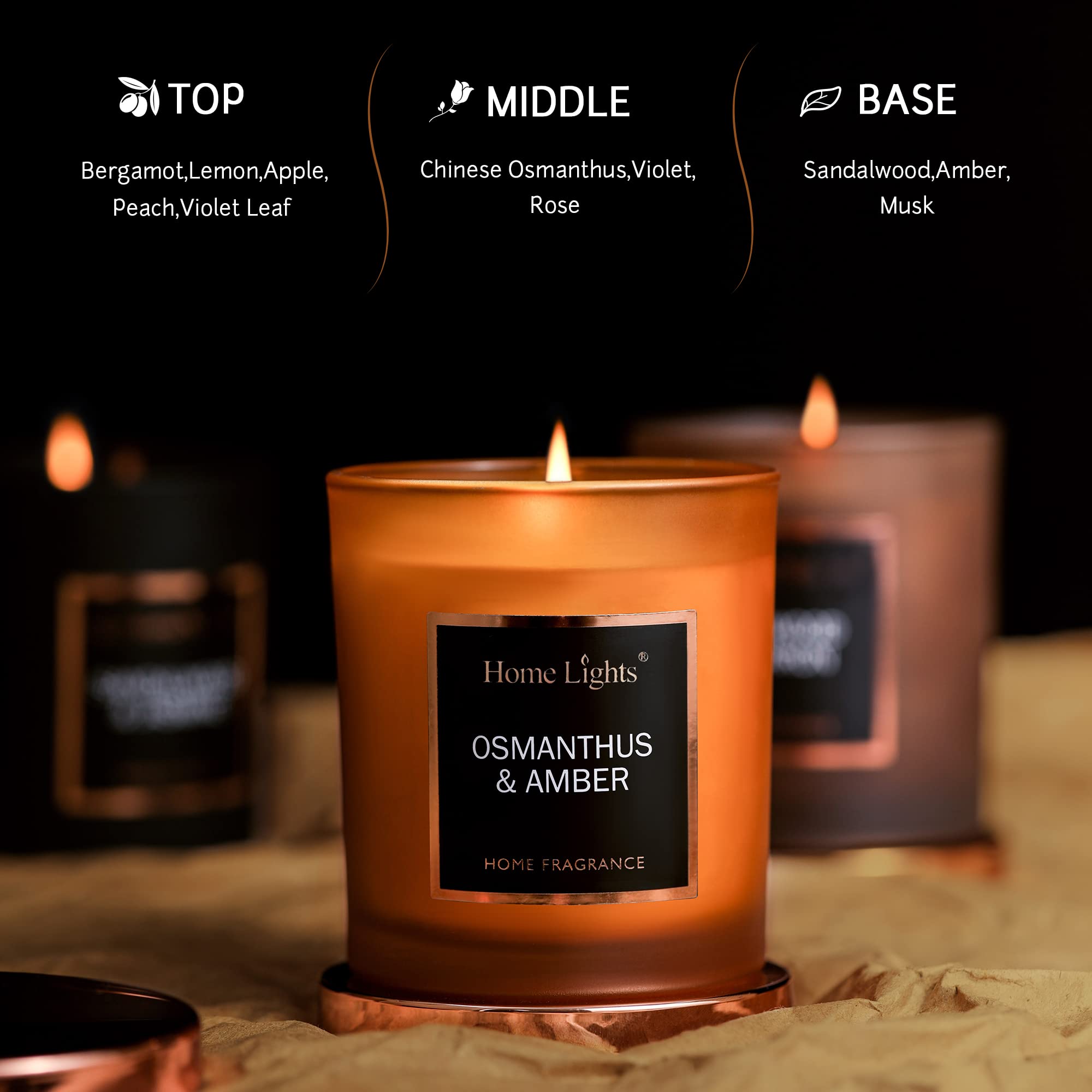 HomeLights Luxury Scented Soy Wax Candle - Osmanthus & Amber Fragrance, Home Decor Gift for Relaxation, Romantic Ambiance & Aromatherapy