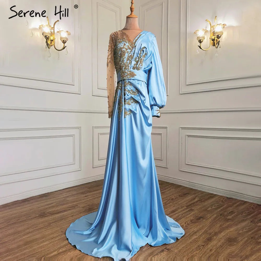 Elegant Beaded Satin Overskirt Evening Dress Gown for Women - Plus Size Muslim Mint Mermaid Style Party Wear (LA71278) | Perfect for Weddings, Prom, and Formal Events